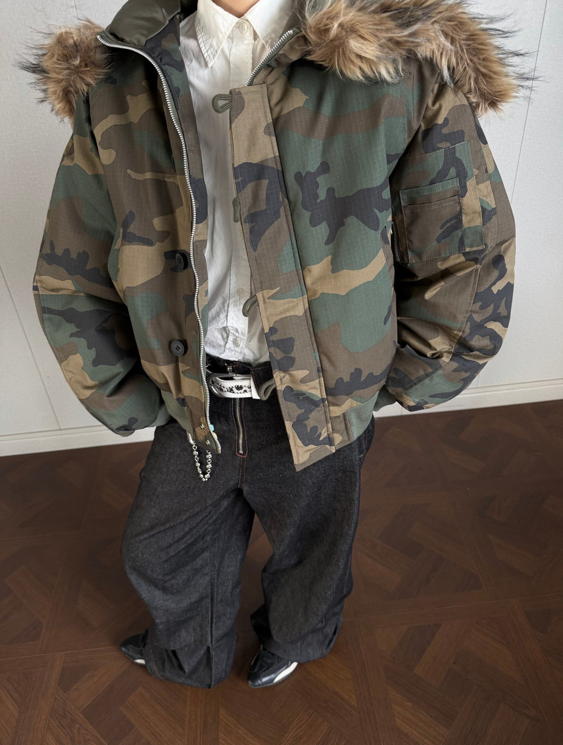 3-6-5.shop Camo Fur-Hood Puffer Jacket
