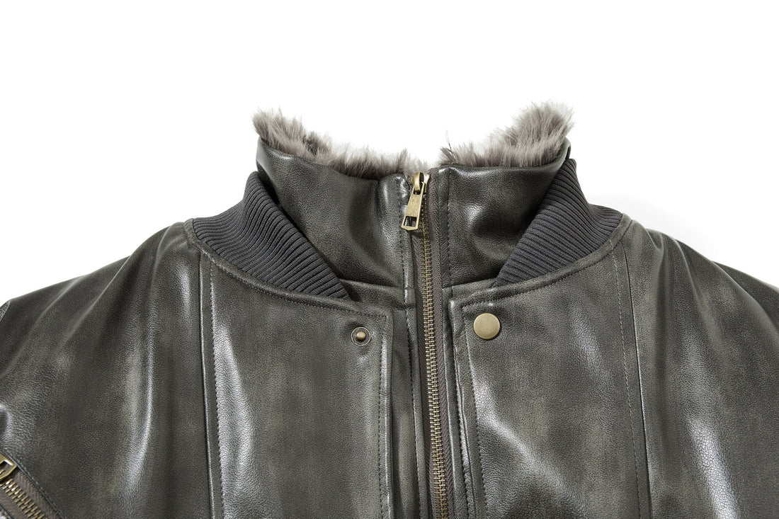3-6-5.shop Faux Leather Bomber Jacket