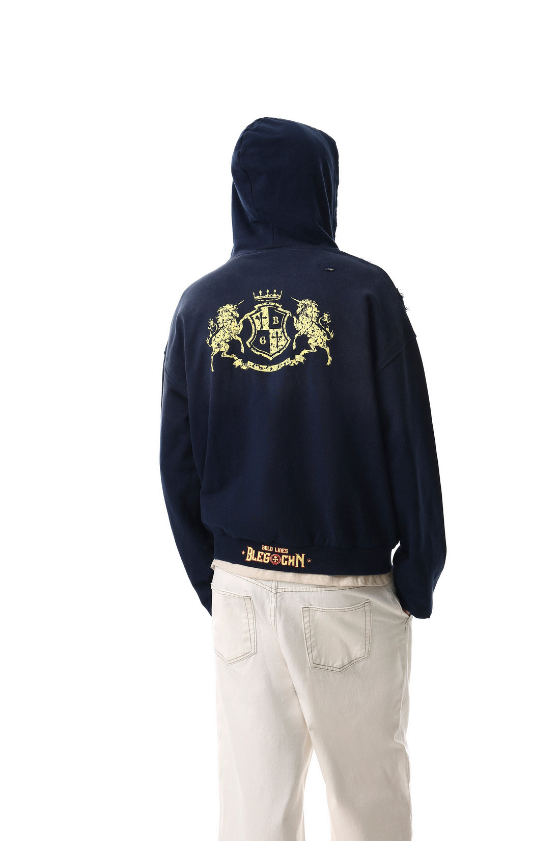 3-6-5.shop Distressed Crest Zip-Up Hoodie