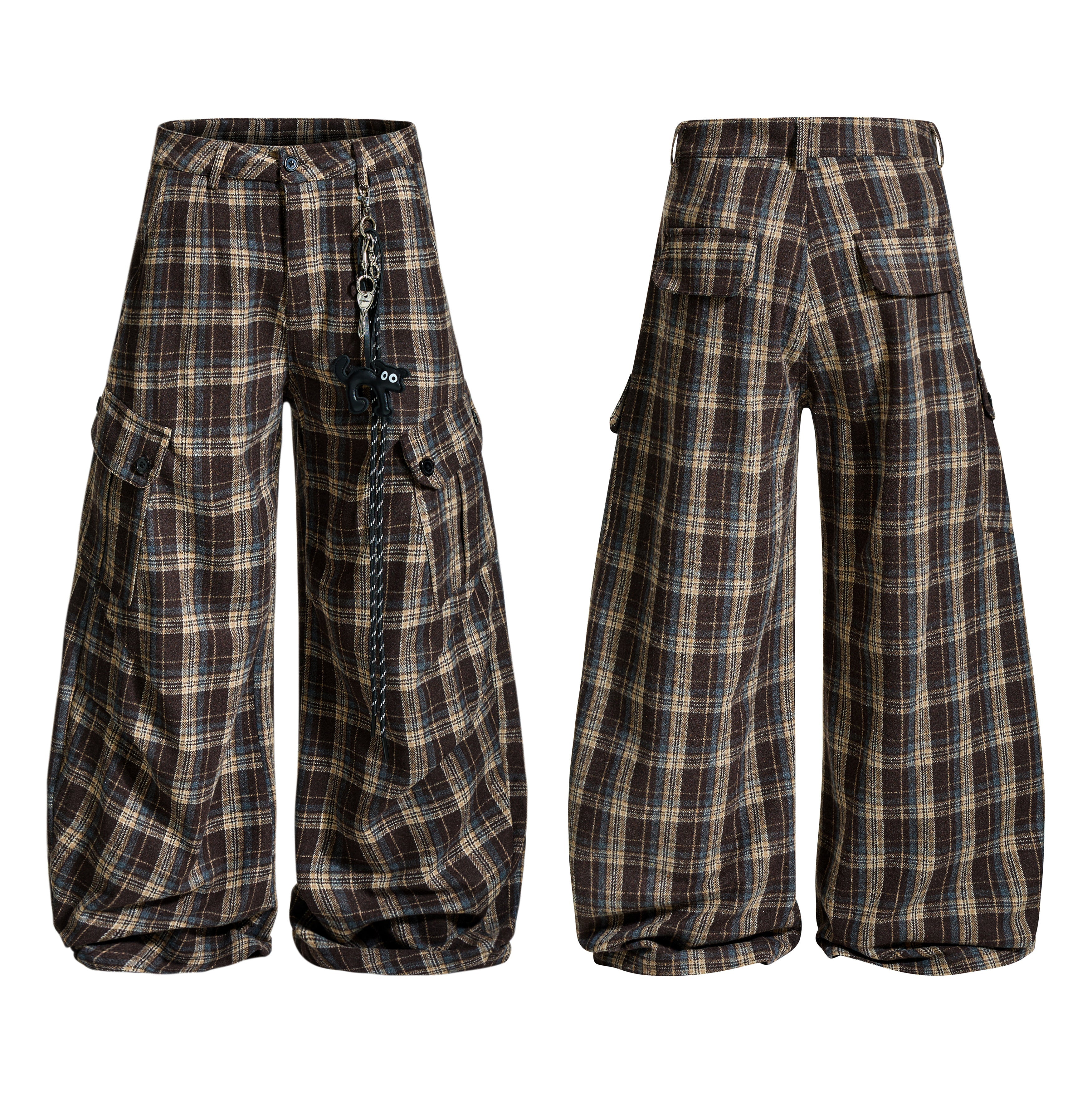 3-6-5.shop Vintage Check Wool-Blend Cargo Pants