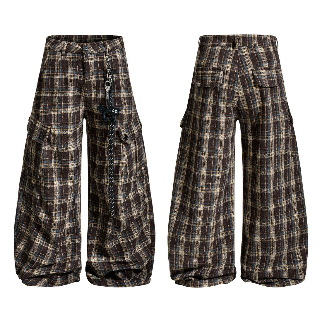 3-6-5.shop Vintage Check Wool-Blend Cargo Pants