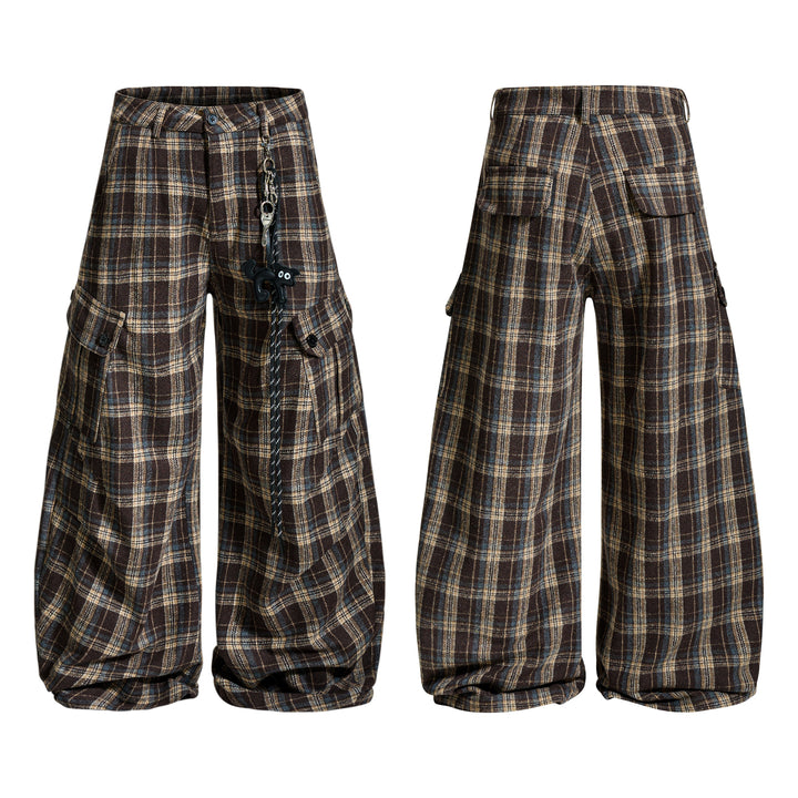3-6-5.shop Vintage Check Wool-Blend Cargo Pants