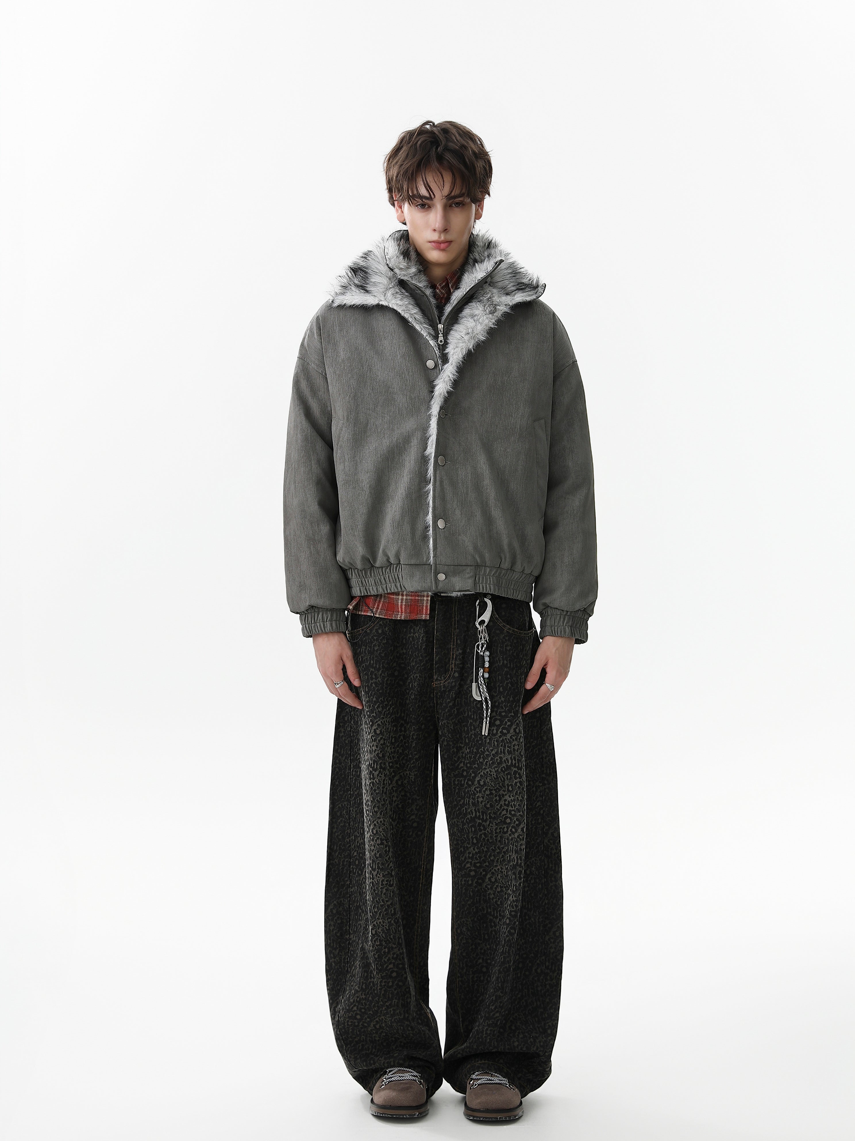 3-6-5.shop Faux Fur Trim High-Neck Bomber Jacket