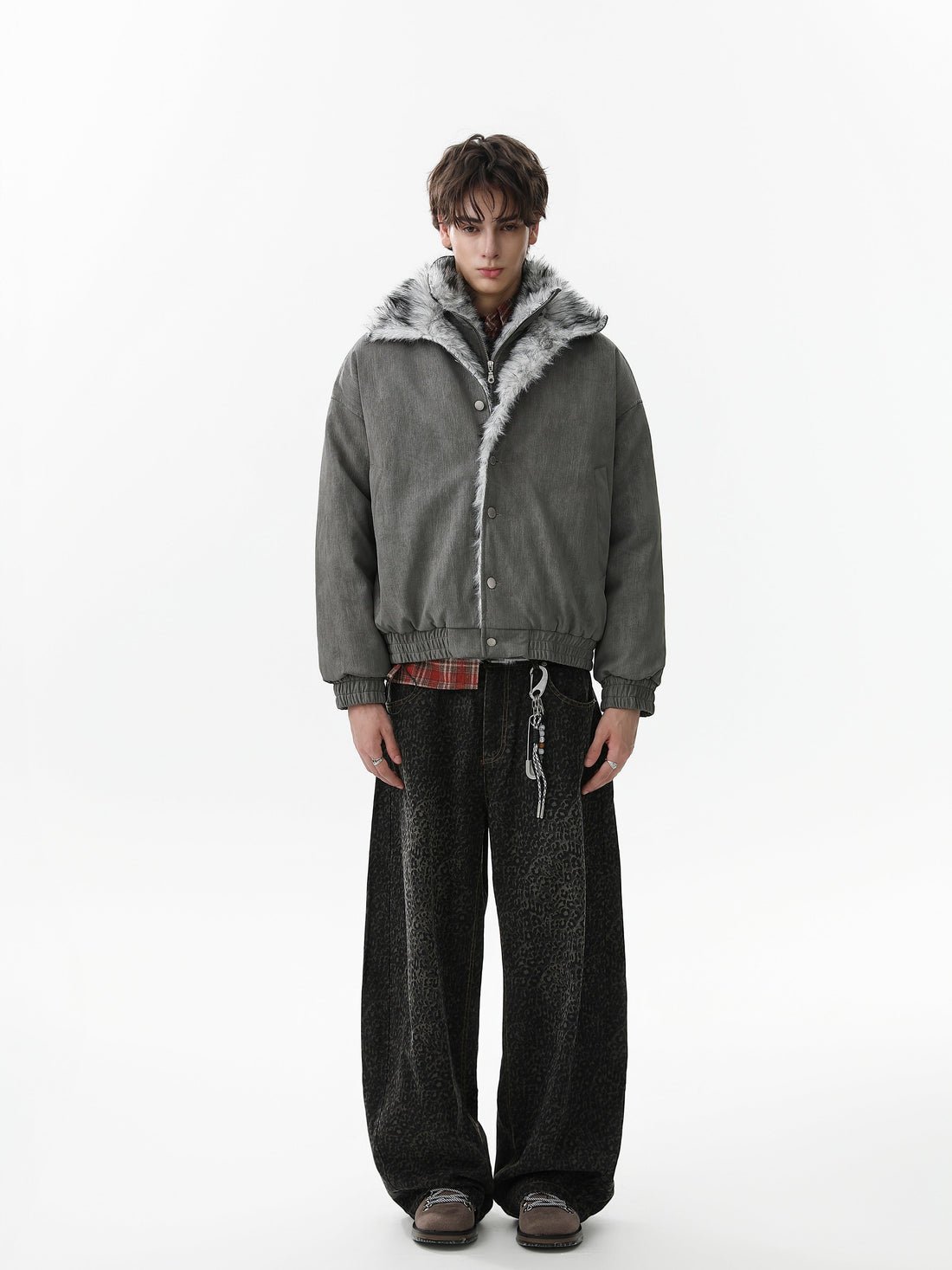 3-6-5.shop Faux Fur Trim High-Neck Bomber Jacket