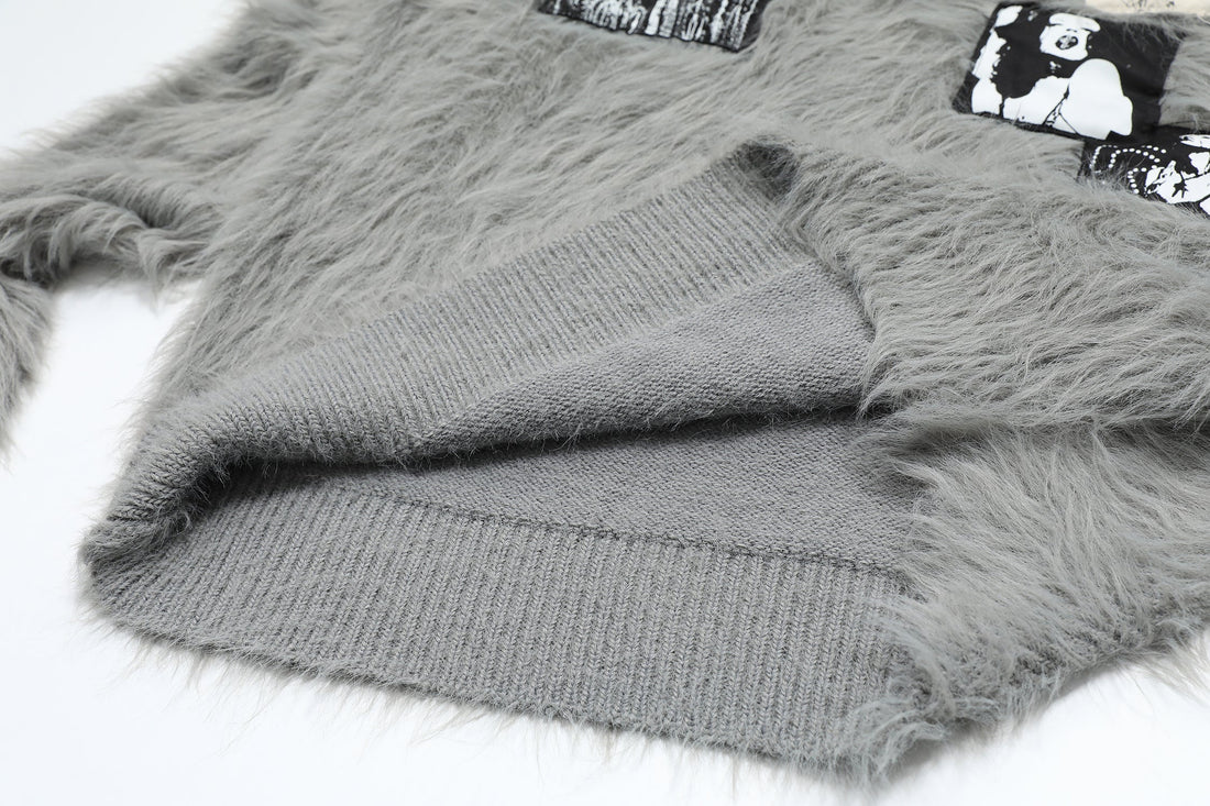 3-6-5.shop Fuzzy Patch Knit Sweater