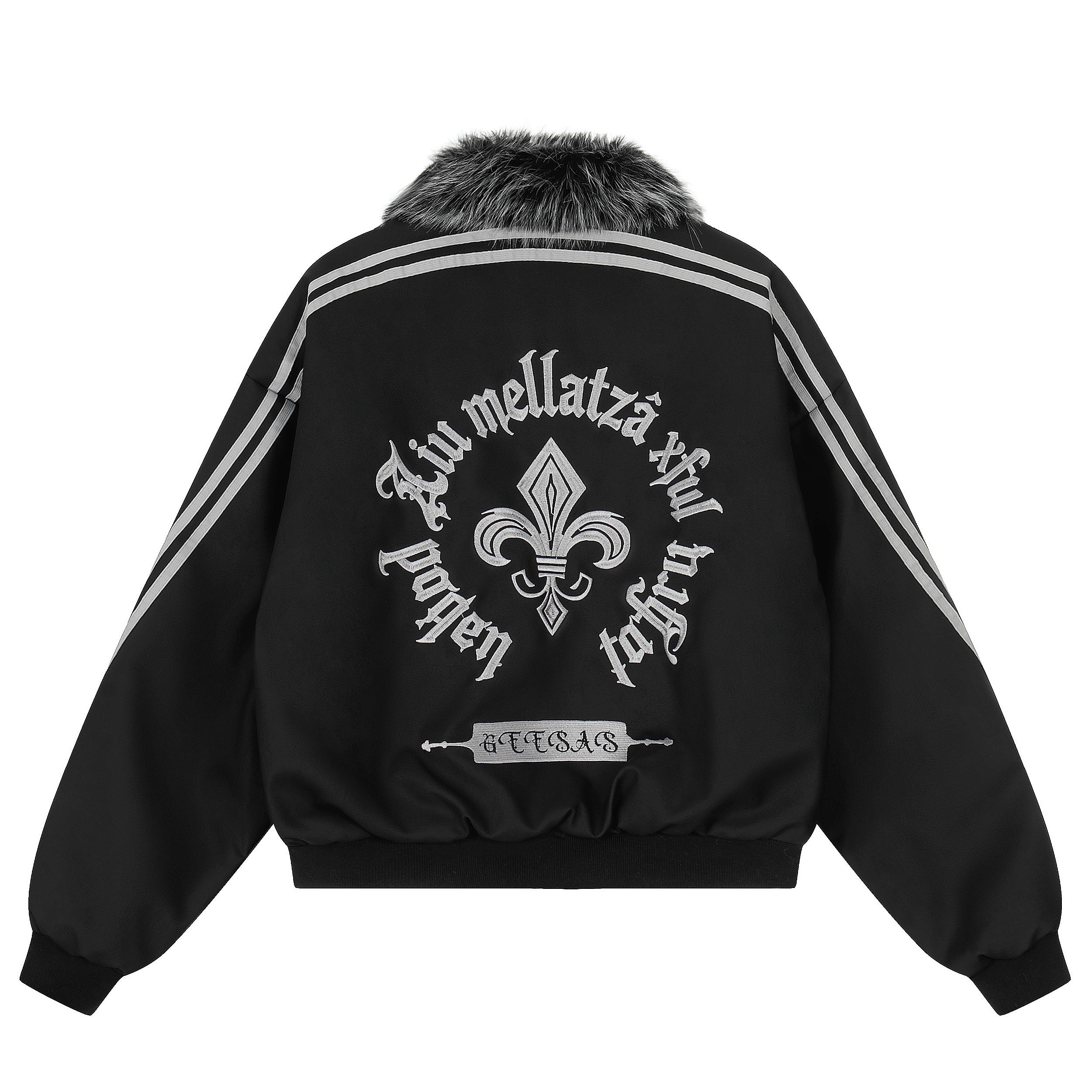 3-6-5.shop Faux Fur Collar PU Embroidered Bomber Jacket