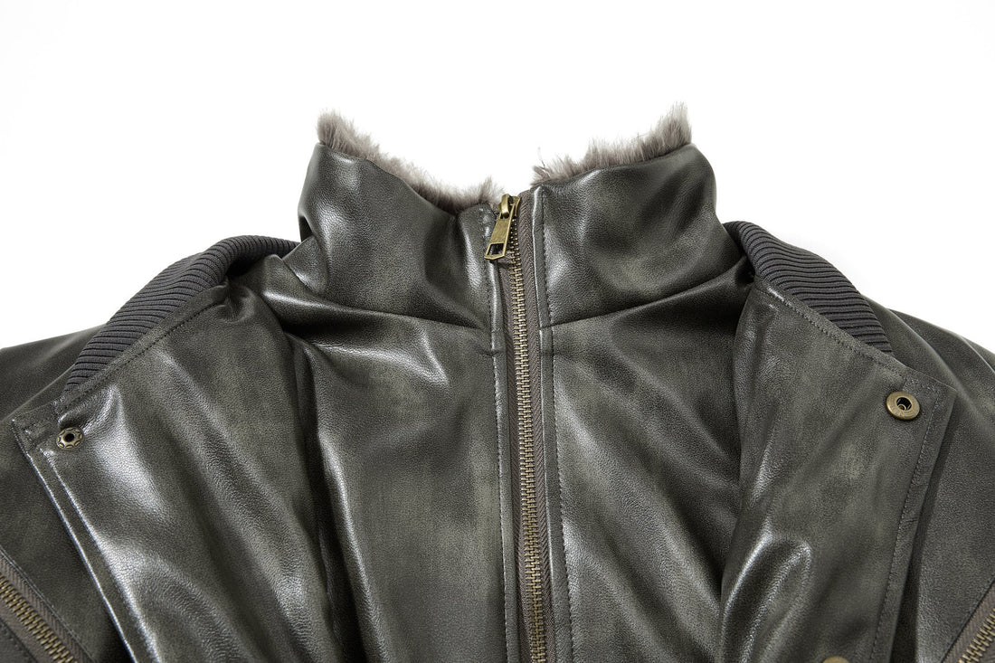 3-6-5.shop Faux Leather Bomber Jacket