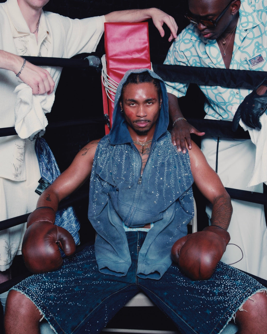 3-6-5.shop Rhinestone Burst Denim Shorts