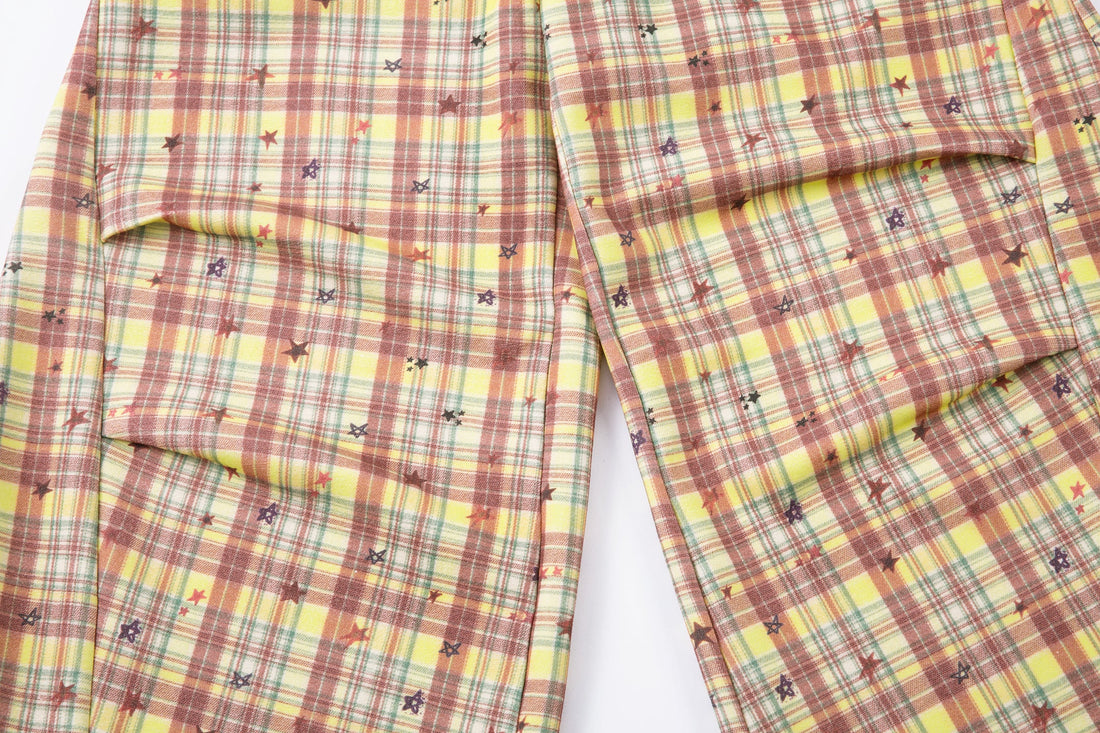 3-6-5.shop Yellow Plaid Bear Charm Pants
