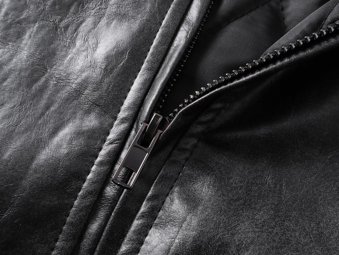 3-6-5.shop Vintage PU Bomber Jacket