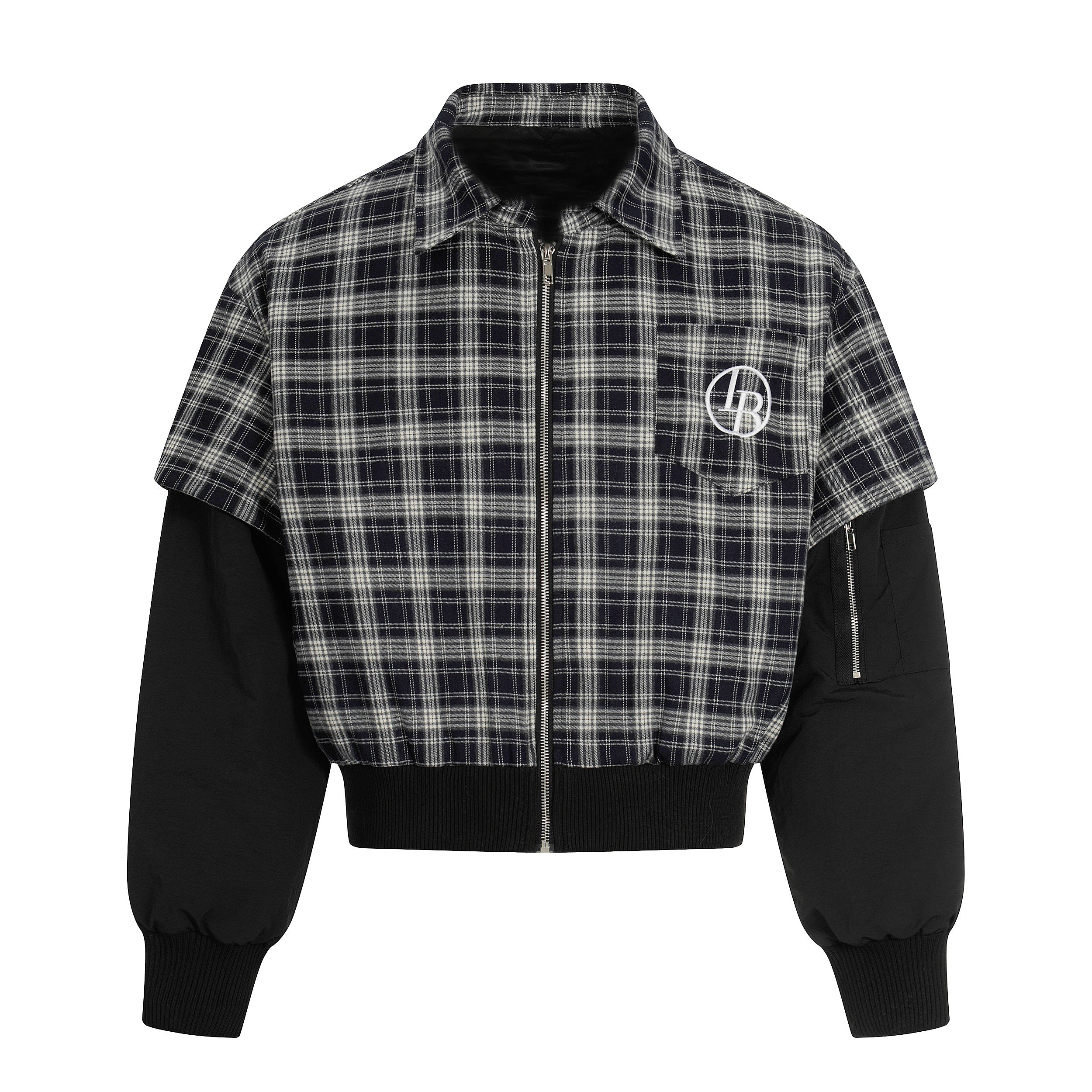 3-6-5.shop Plaid Hybrid Bomber Jacket