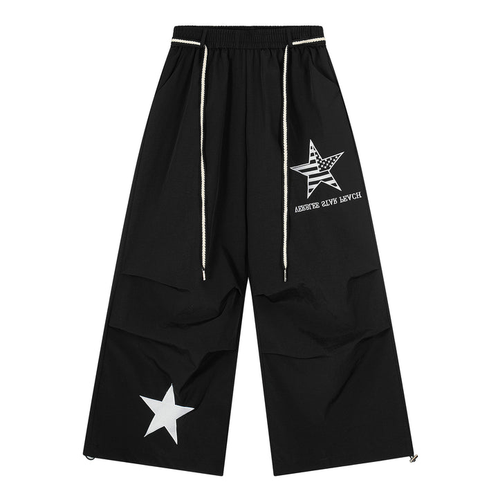 3-6-5.shop Star Patch Nylon Wide-Leg Pants