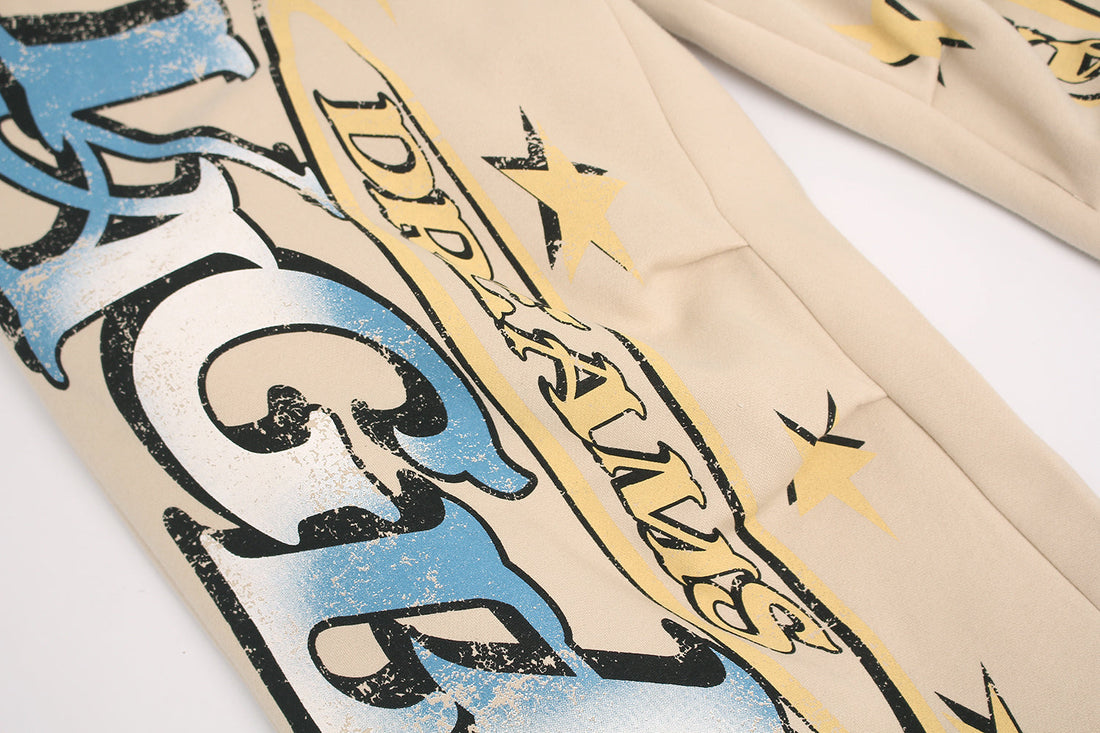 3-6-5.shop Fleece-Lined Letter Graphic Wide-Leg Sweatpants