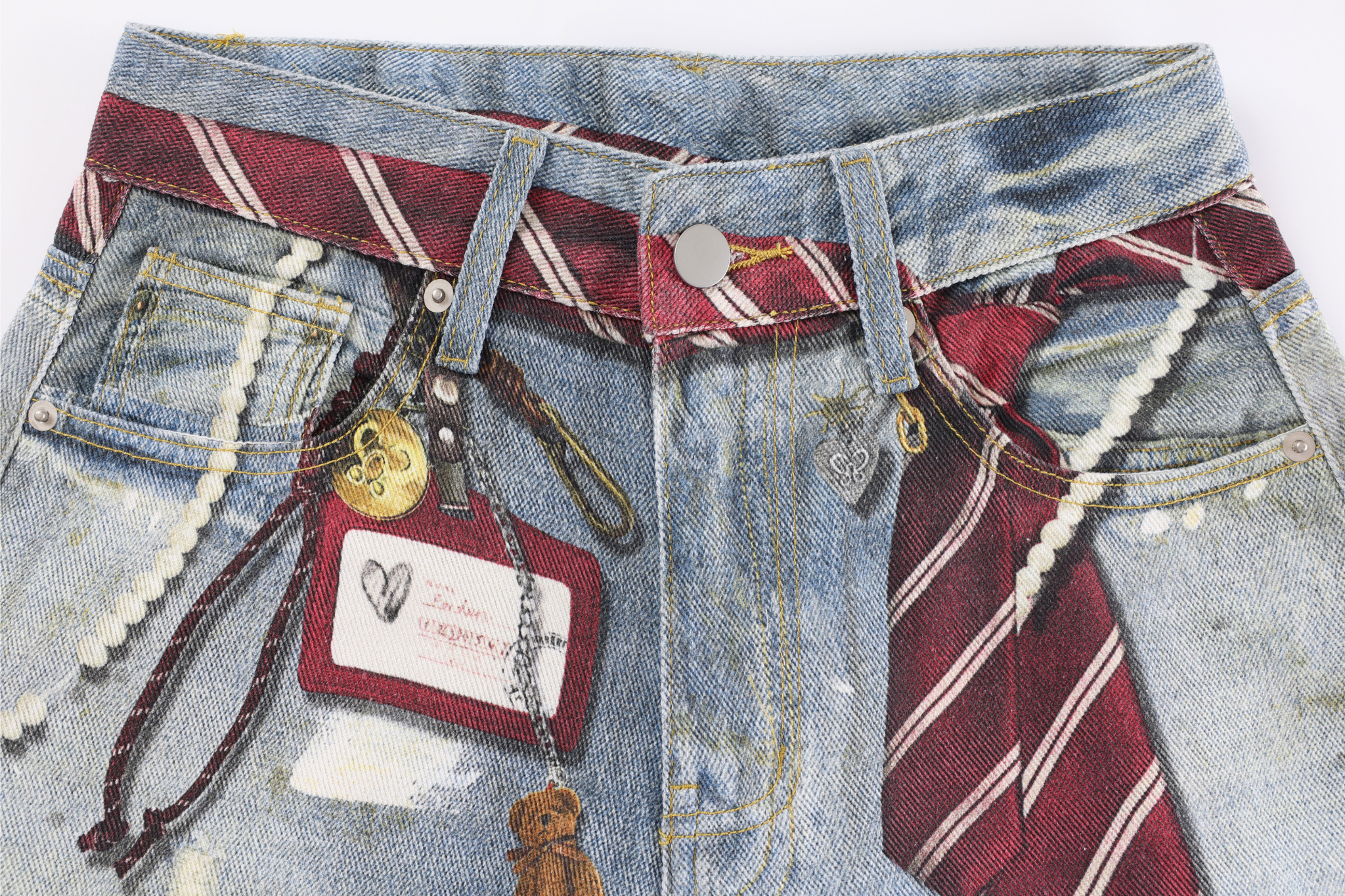 3-6-5.shop Tie-Detailed Washed Barrel Jeans