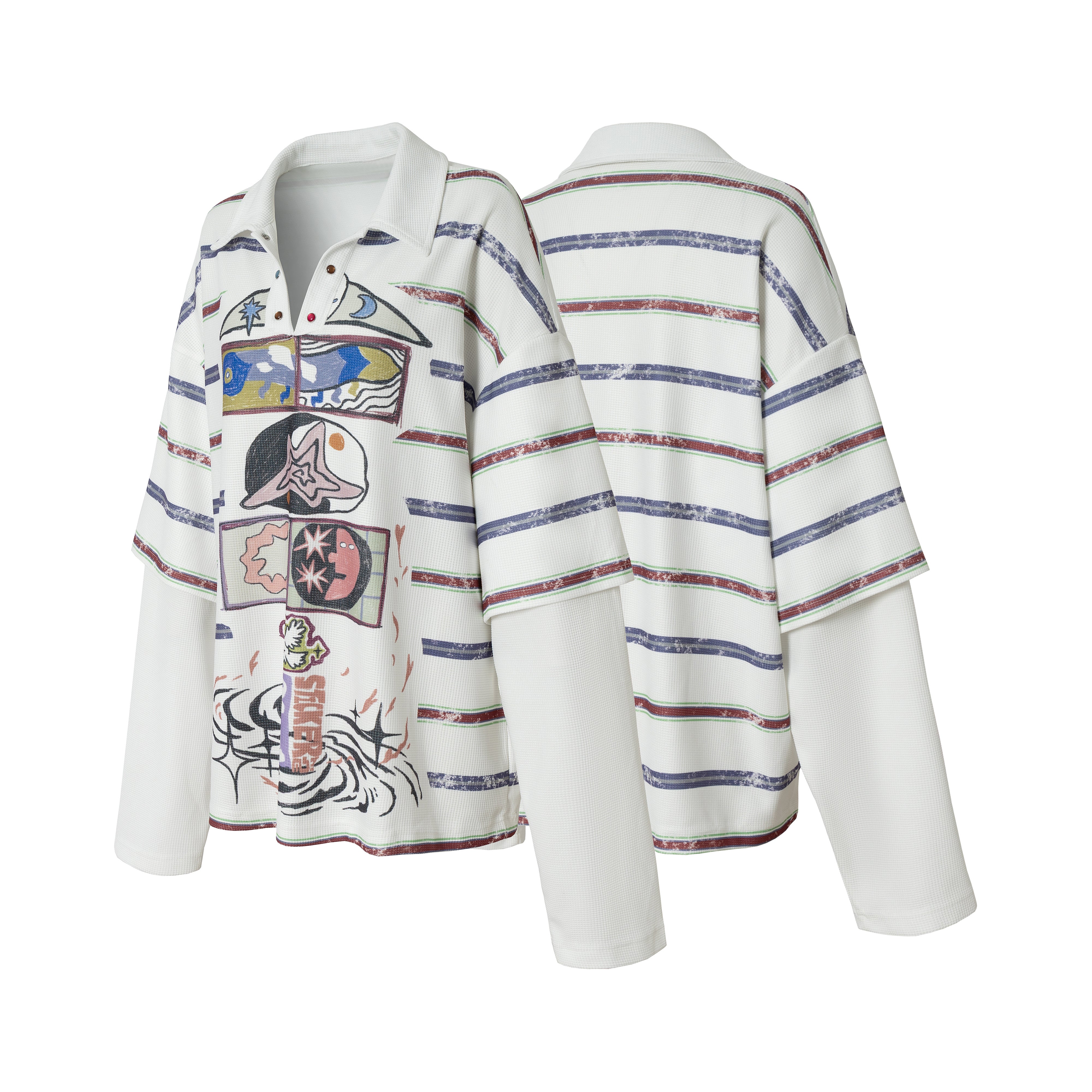 3-6-5.shop Abstract Stripe Long-Sleeve Polo Shirt