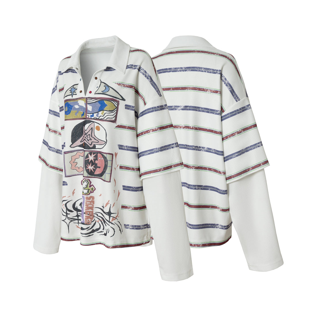 3-6-5.shop Abstract Stripe Long-Sleeve Polo Shirt