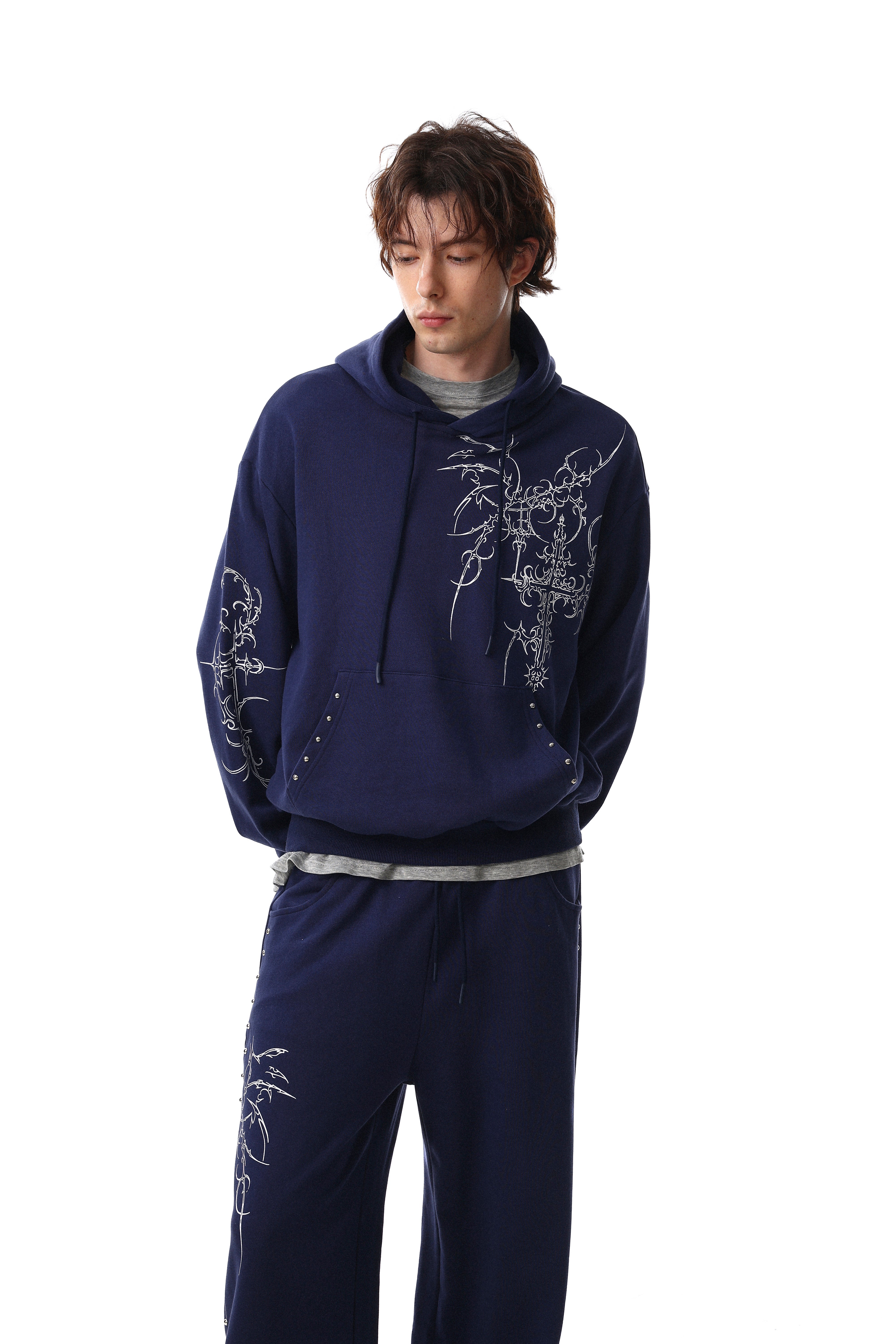 3-6-5.shop Gothic Line Graphic Wide-Leg Sweatpants