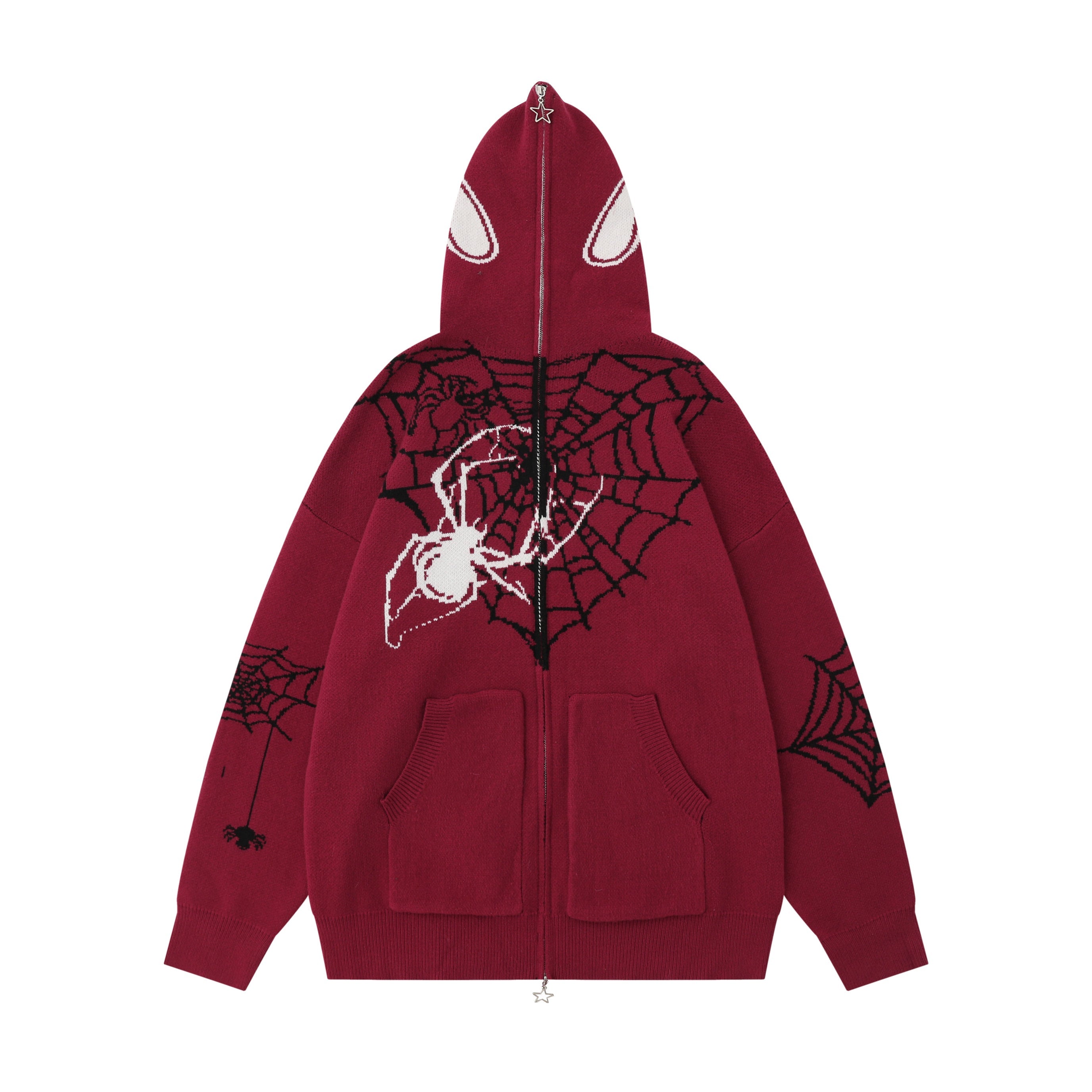 3-6-5.shop Spider Web Knit Zip Hoodie