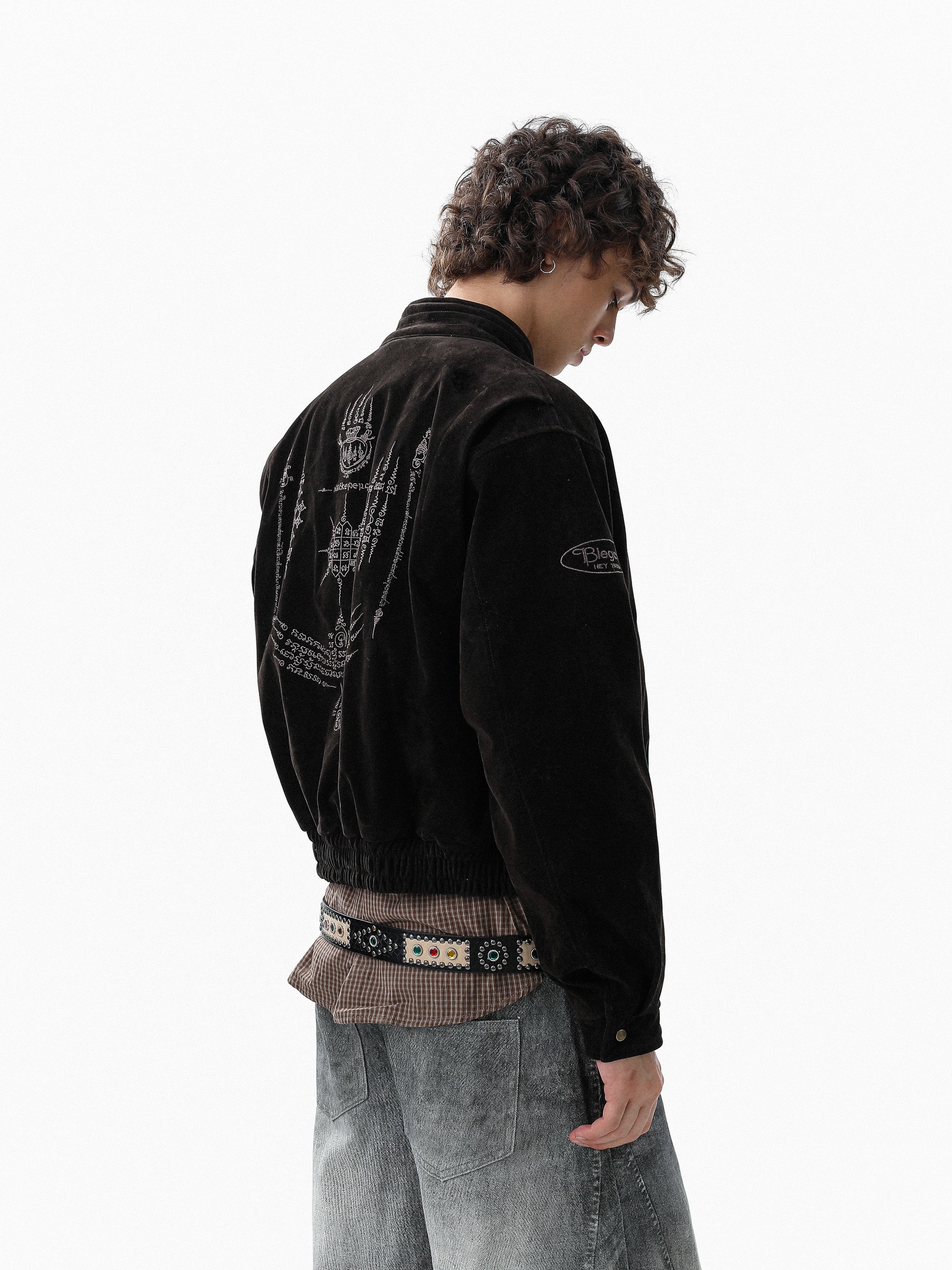 3-6-5.shop Embroidered Suede Metal Clasp Jacket