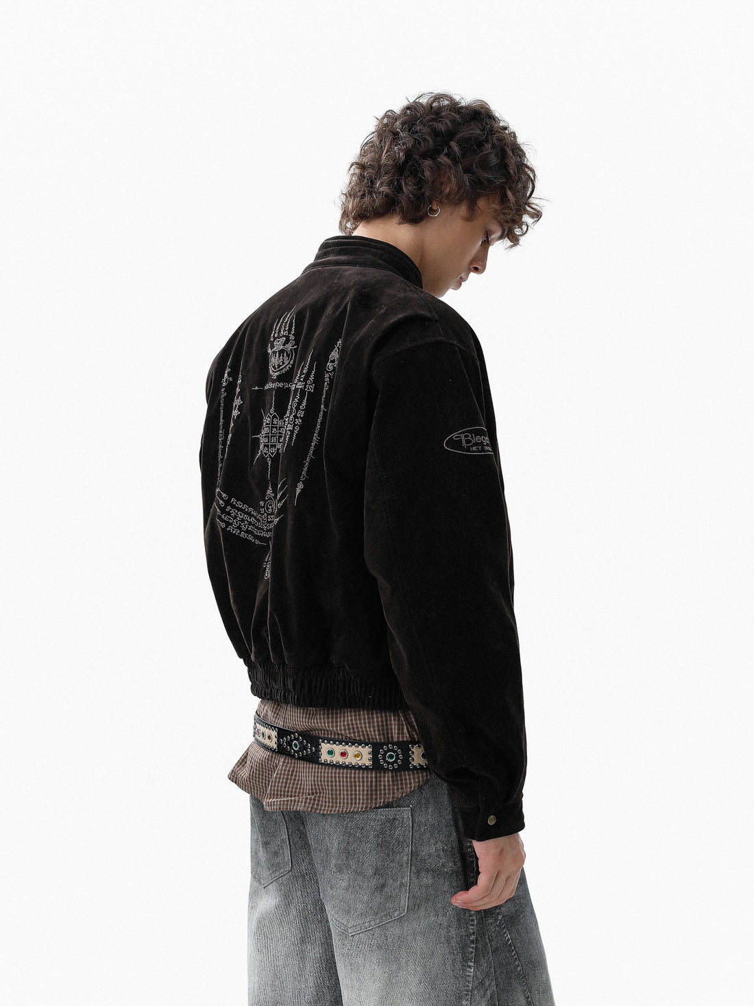 3-6-5.shop Embroidered Suede Metal Clasp Jacket