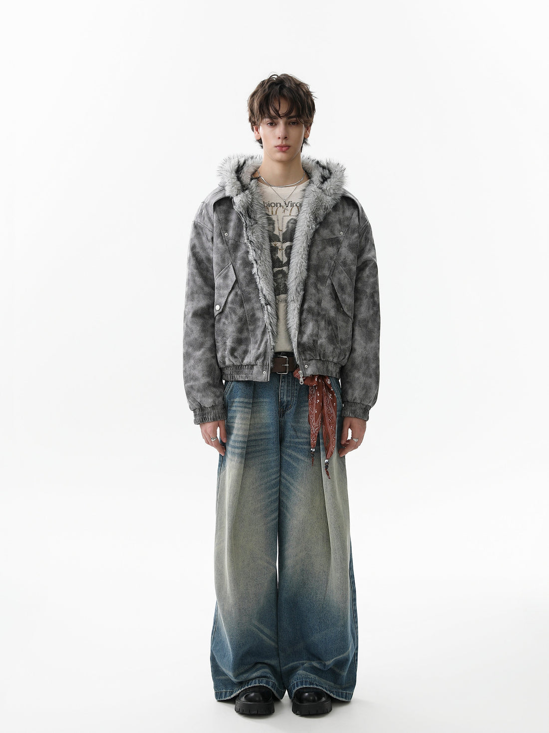 3-6-5.shop Washed Faux-Fur Hooded Jacket