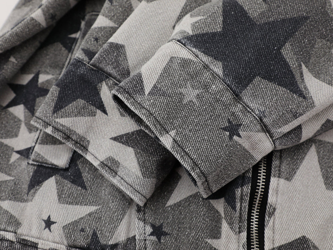 3-6-5.shop Star Pattern Denim Jacket