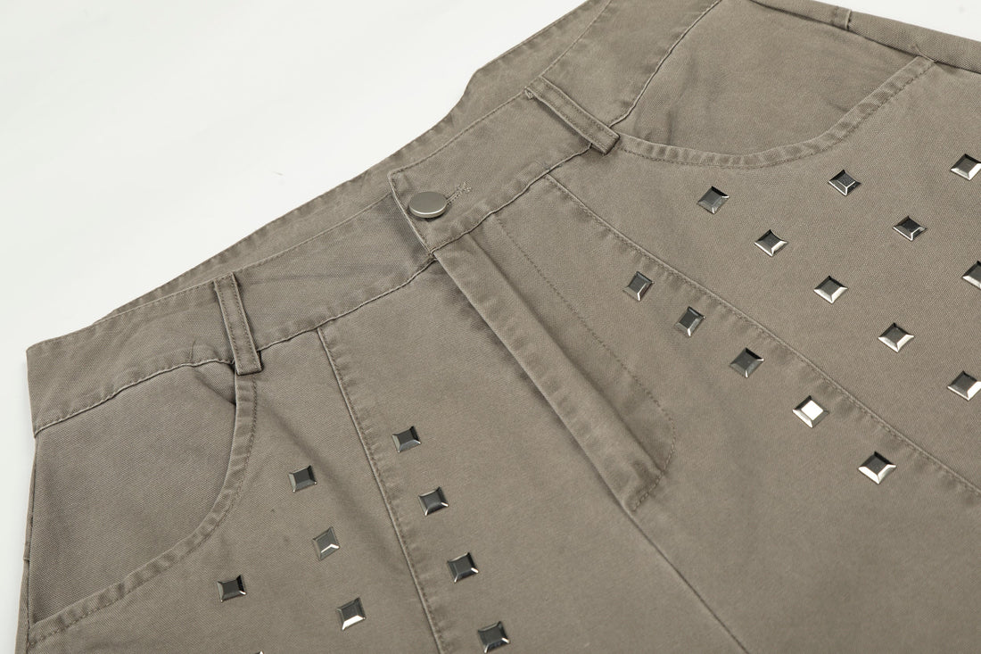 3-6-5.shop Stud Detail Wide-Leg Pants