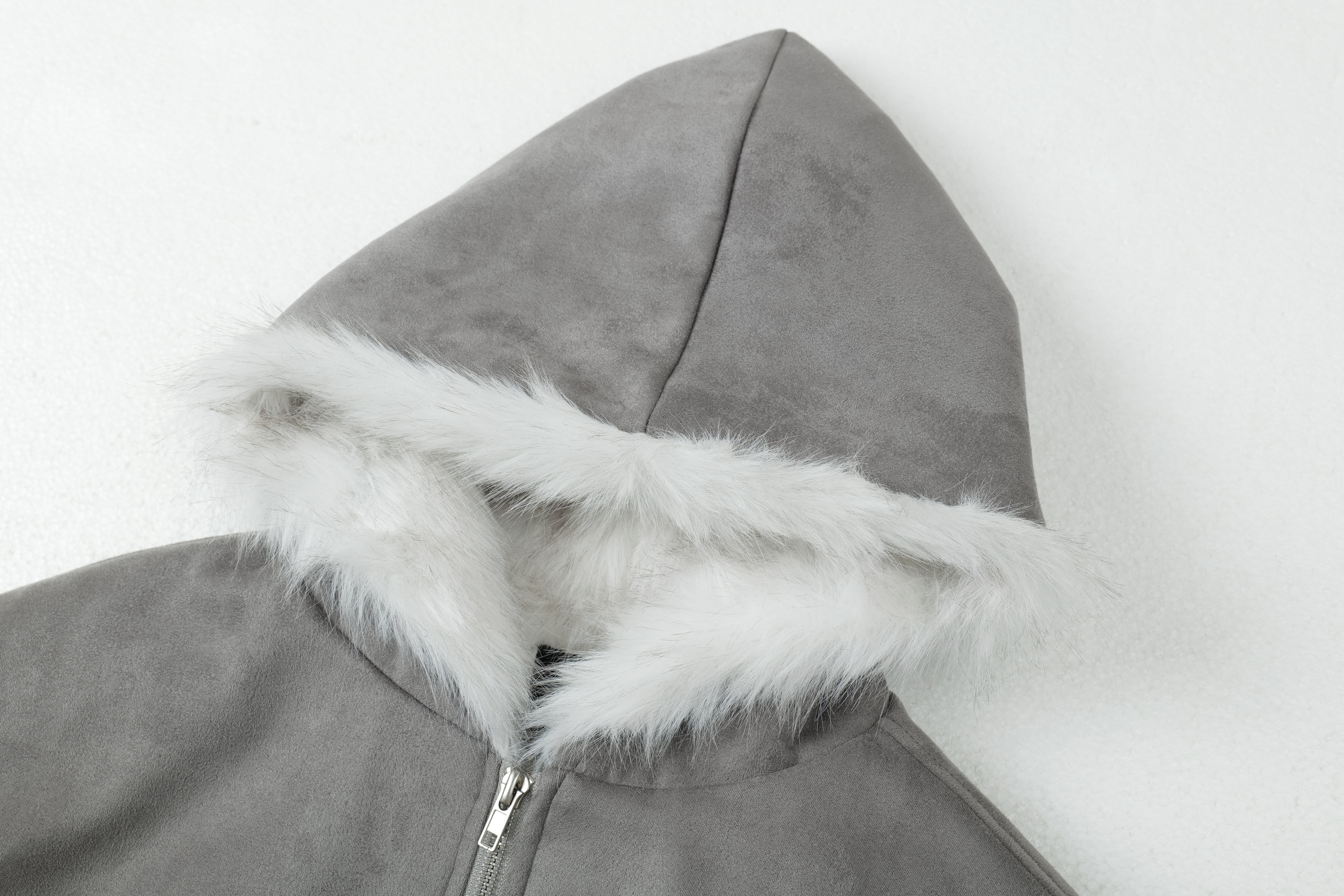 3-6-5.shop Faux-Fur Lined Suede Hoodie Jacket