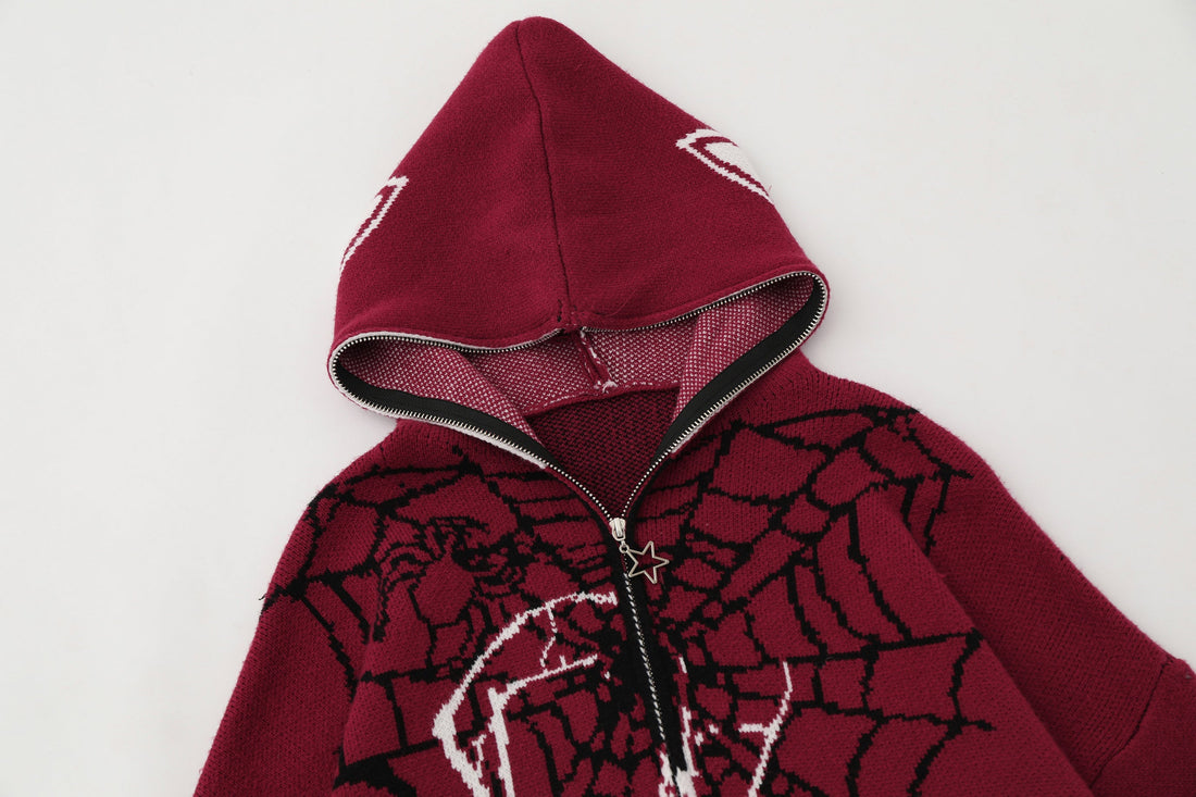 3-6-5.shop Spider Web Knit Zip Hoodie