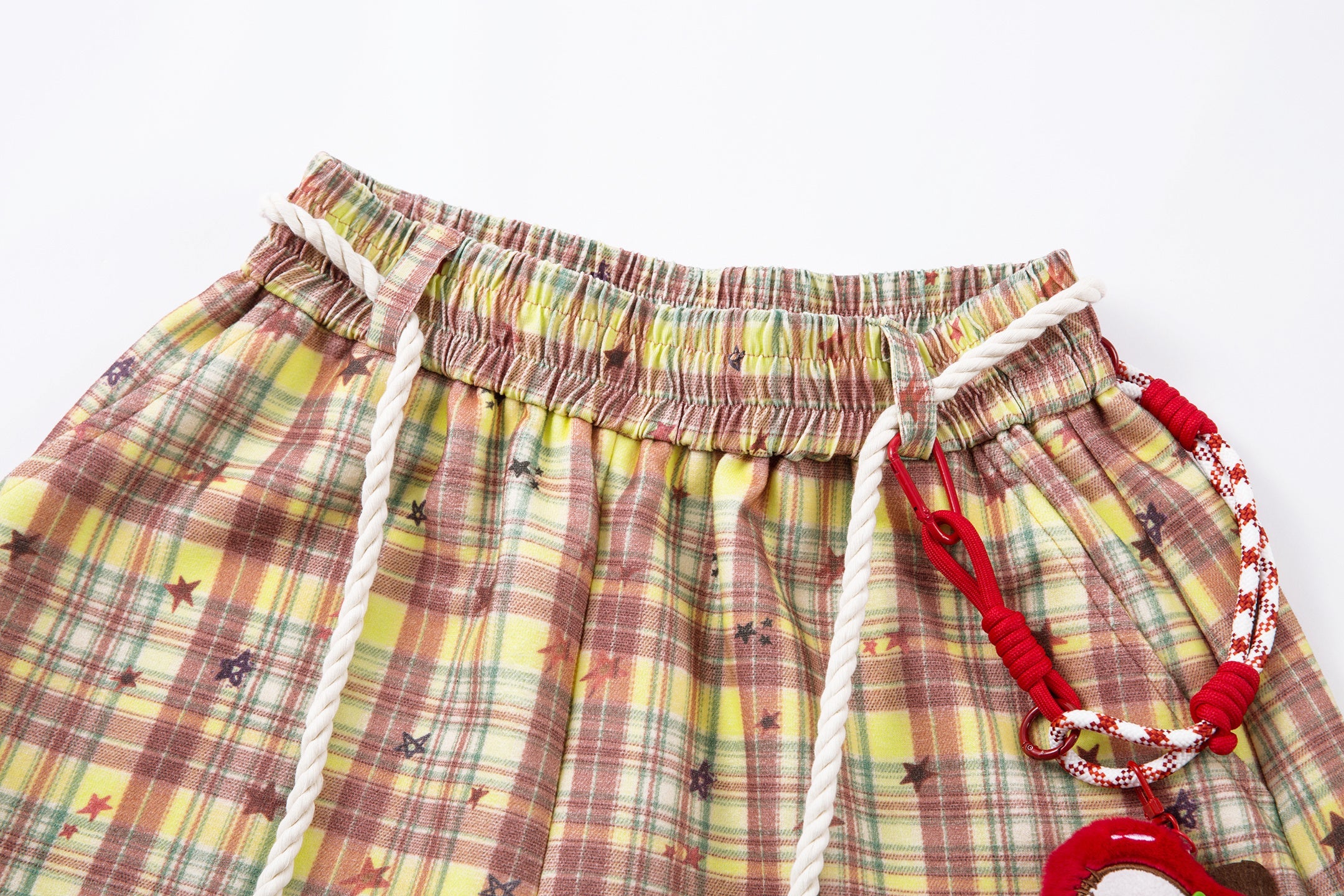 3-6-5.shop Yellow Plaid Bear Charm Pants