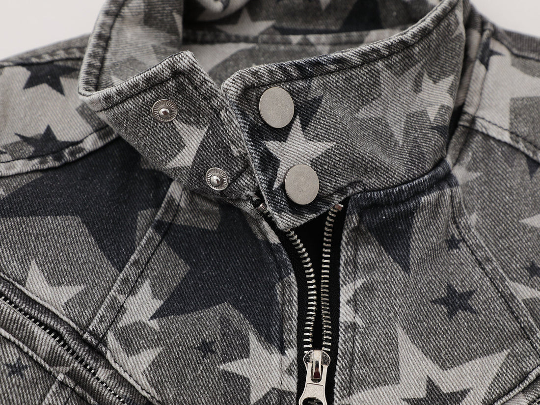 3-6-5.shop Star Pattern Denim Jacket