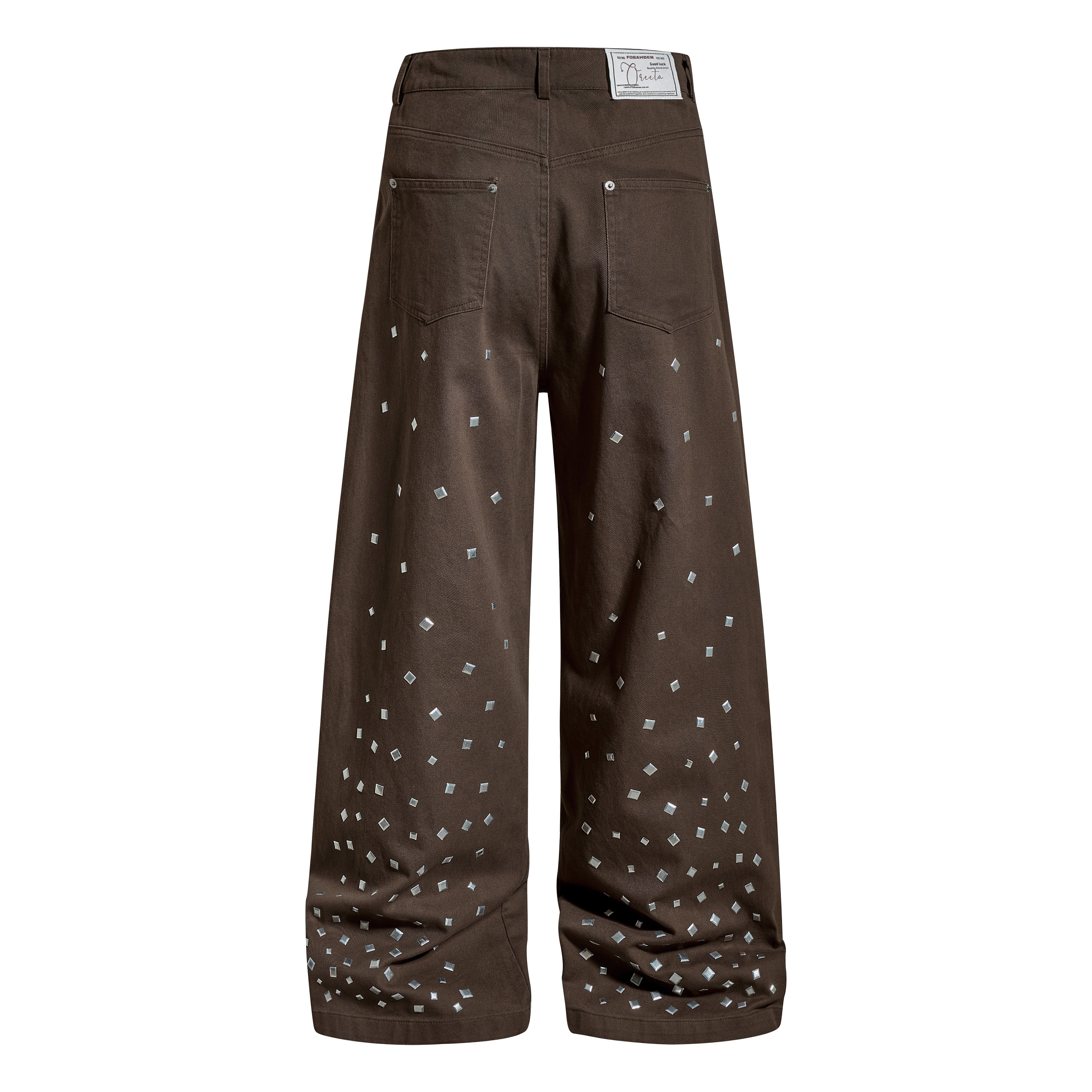 3-6-5.shop Stud Detail Wide-Leg Pants