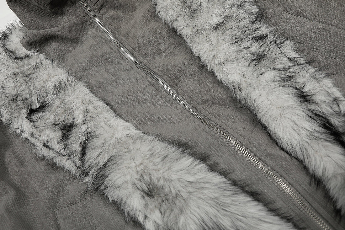 3-6-5.shop Faux Fur Trim High-Neck Bomber Jacket