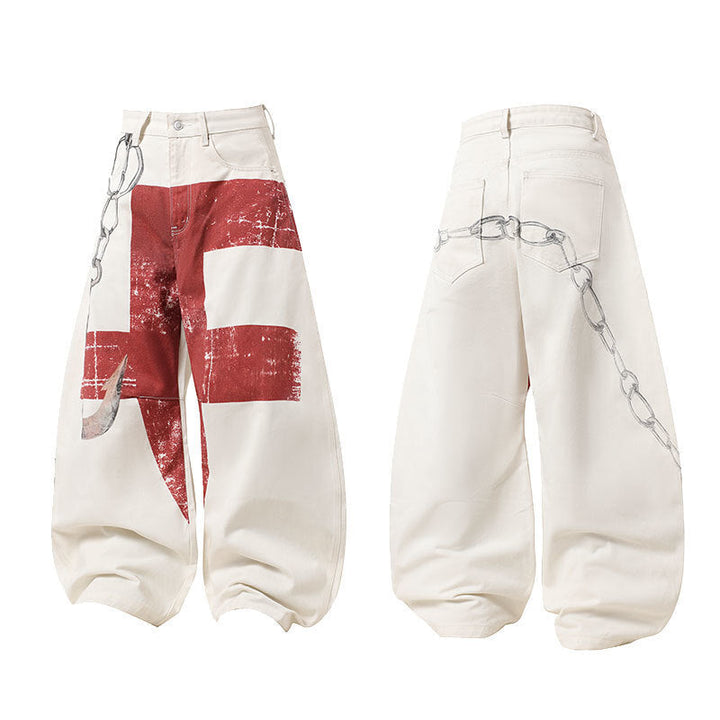 3-6-5.shop Chain Print Cross Barrel Jeans