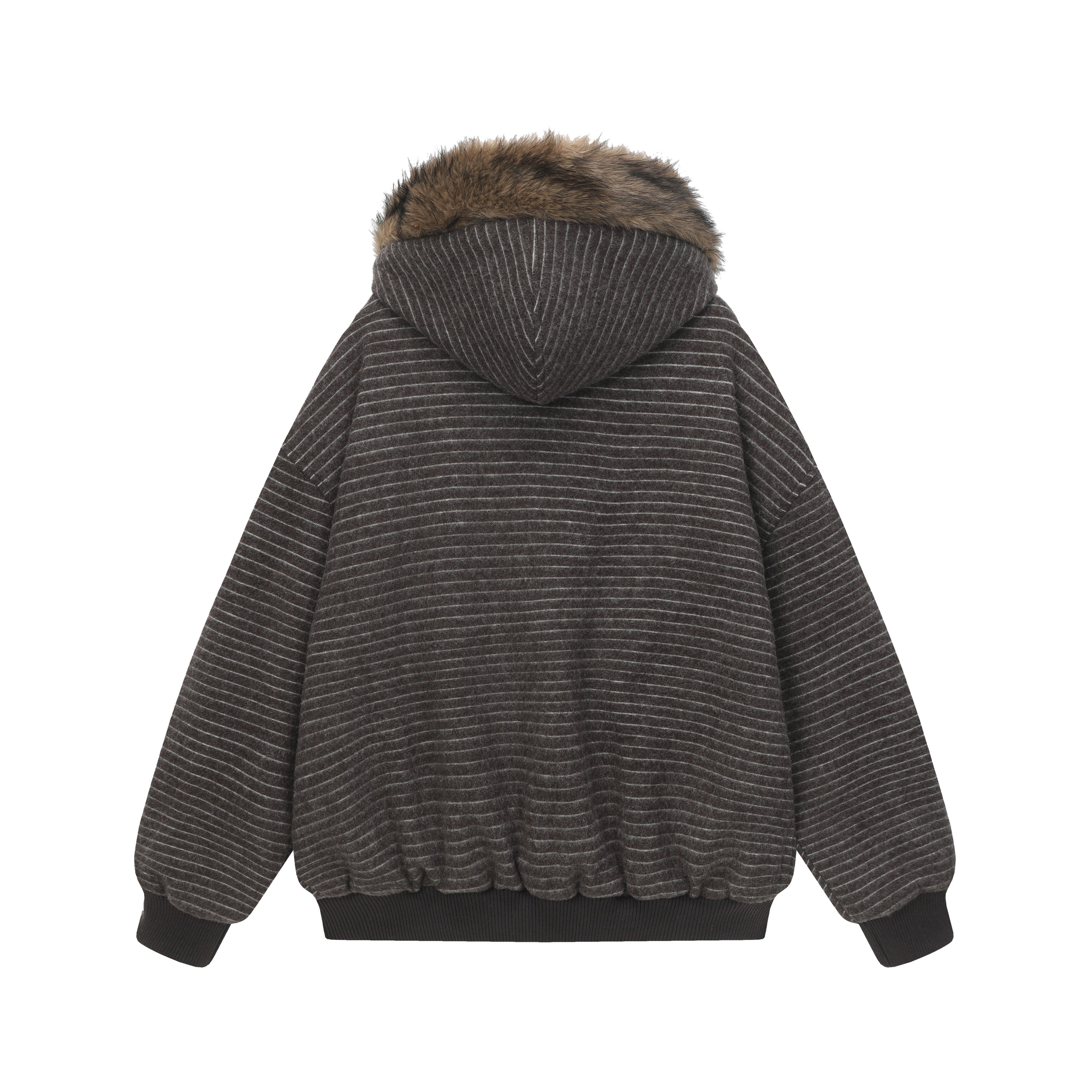 3-6-5.shop Striped Faux Fur-Lined Hooded Jacket