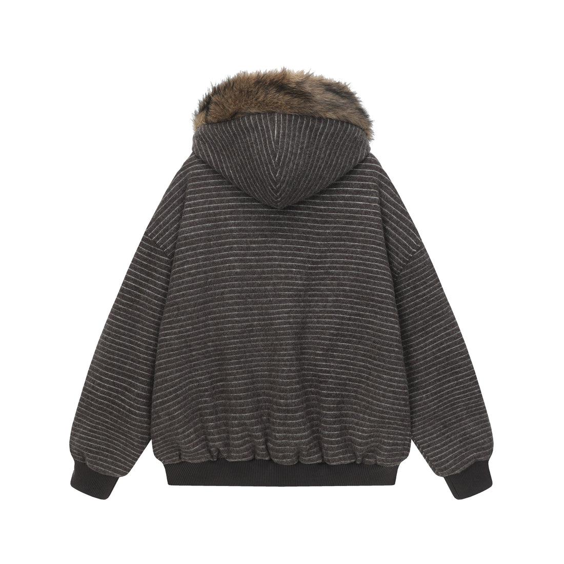 3-6-5.shop Striped Faux Fur-Lined Hooded Jacket