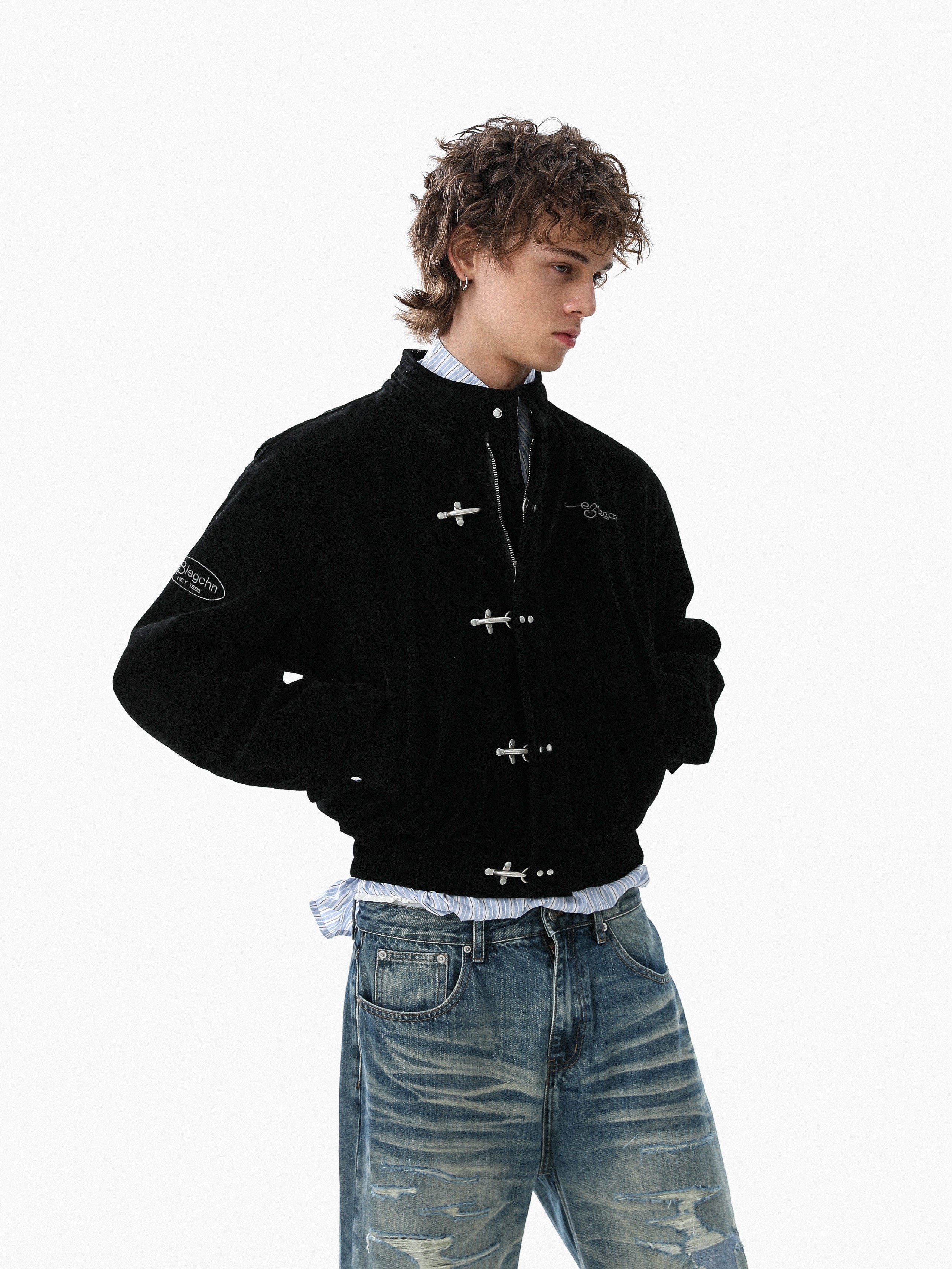 3-6-5.shop Embroidered Suede Metal Clasp Jacket
