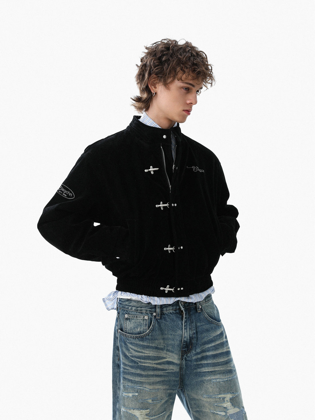 3-6-5.shop Embroidered Suede Metal Clasp Jacket
