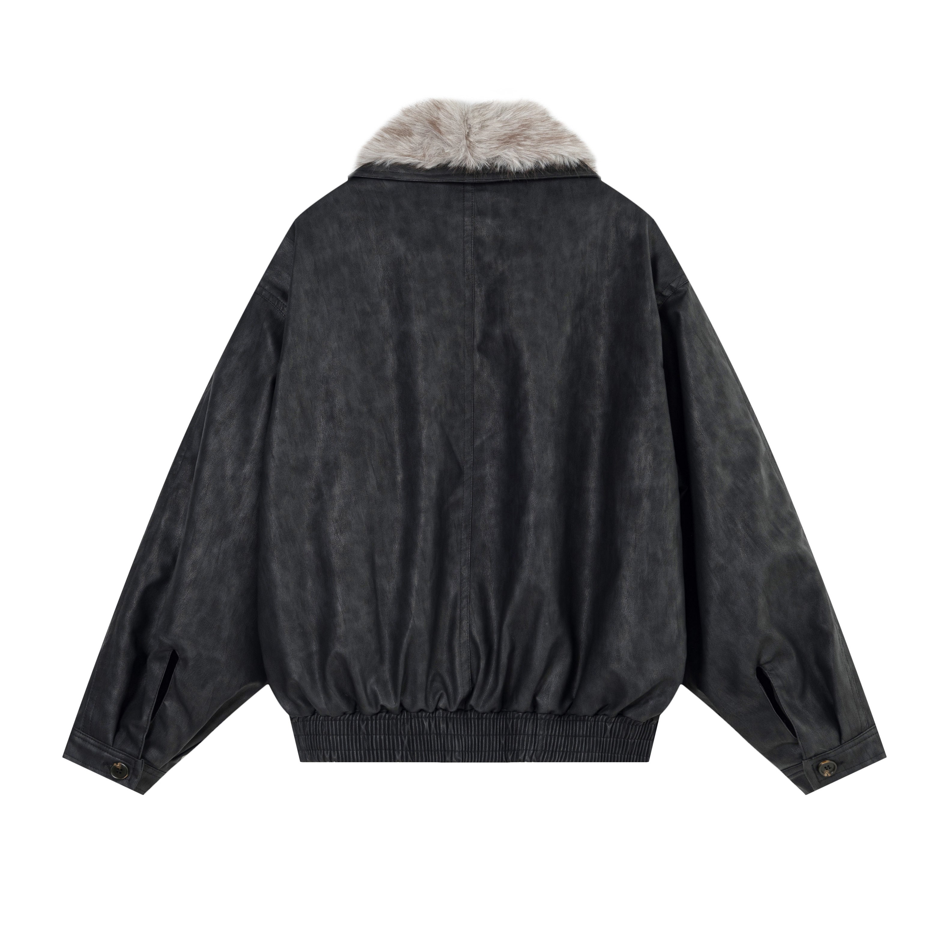 3-6-5.shop Fur-Collar Studded PU Jacket