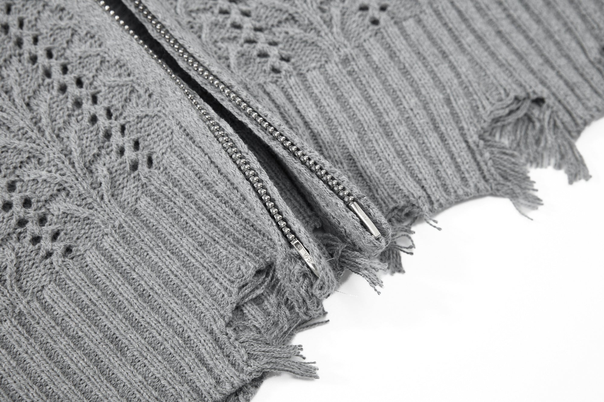 3-6-5.shop Distressed Knit Zip Cardigan