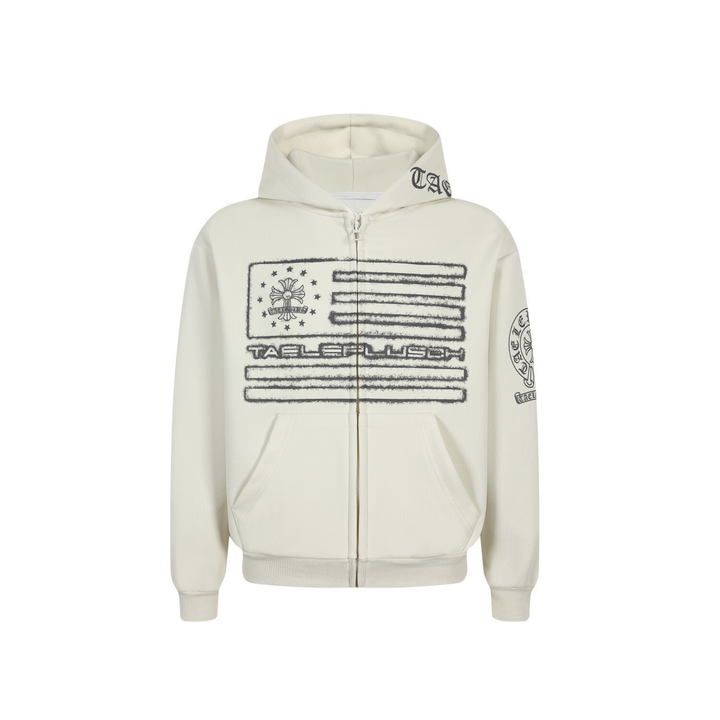 3-6-5.shop Vintage Flag Zip Hoodie