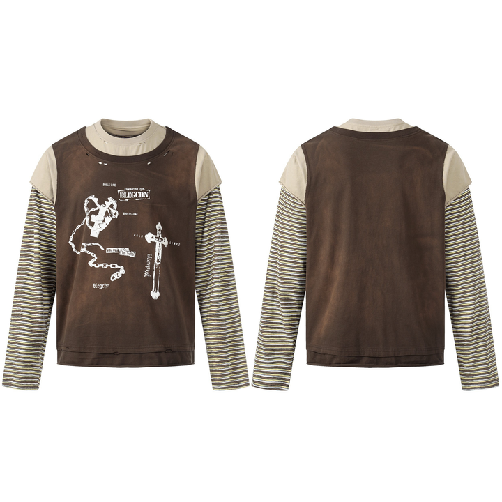 3-6-5.shop Layered Long Sleeve Graphic T-Shirt