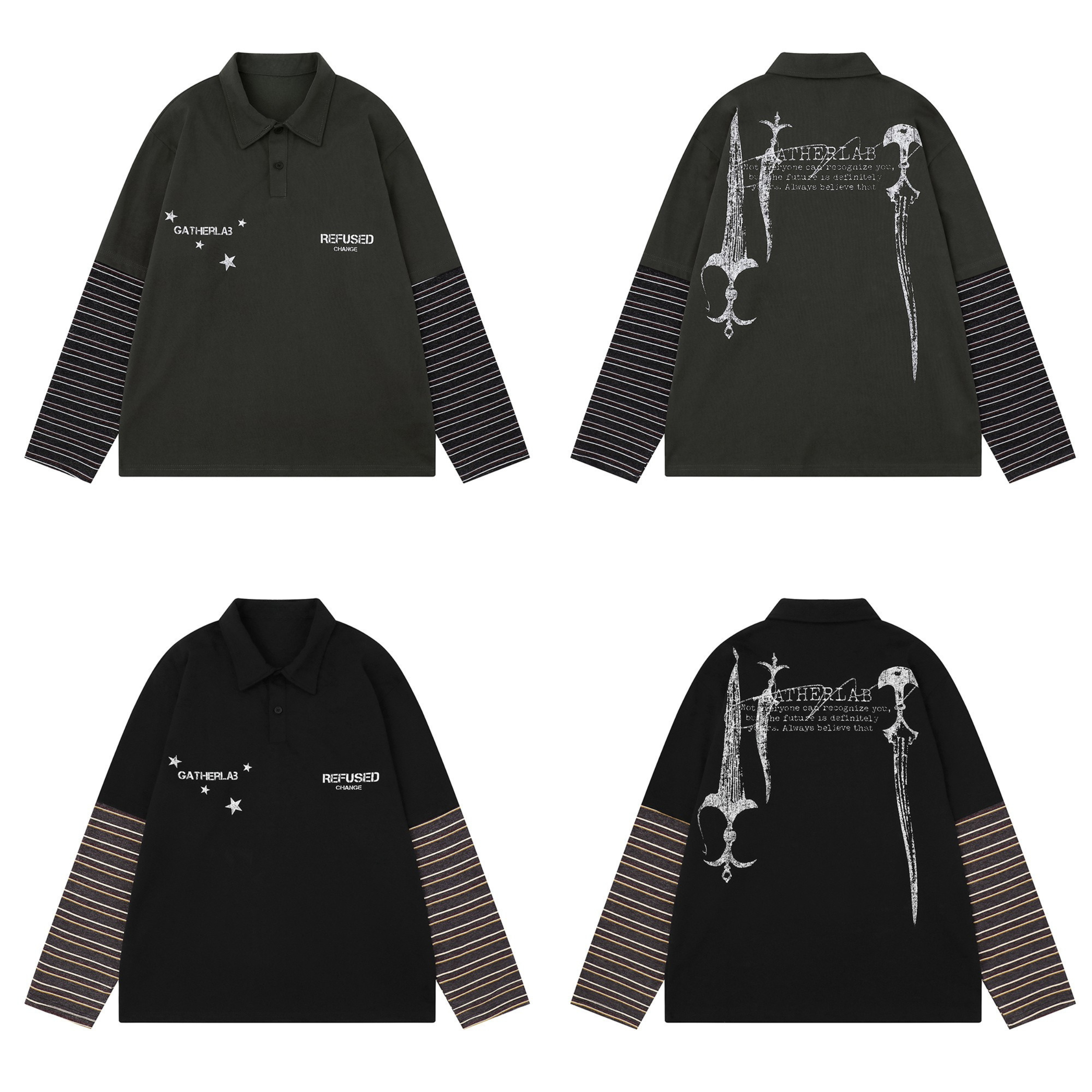 3-6-5.shop Layered Graphic Long Sleeve Polo