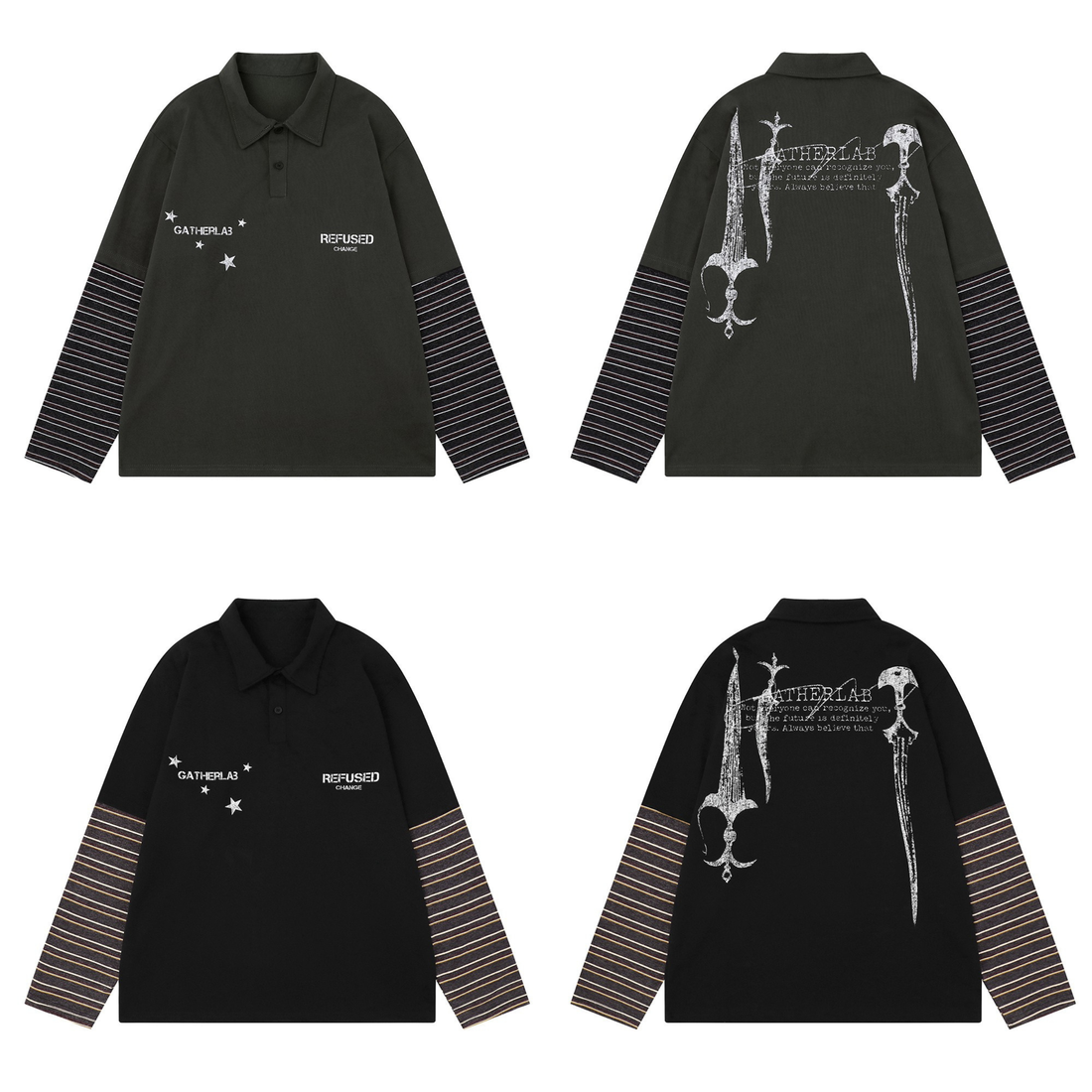 3-6-5.shop Layered Graphic Long Sleeve Polo
