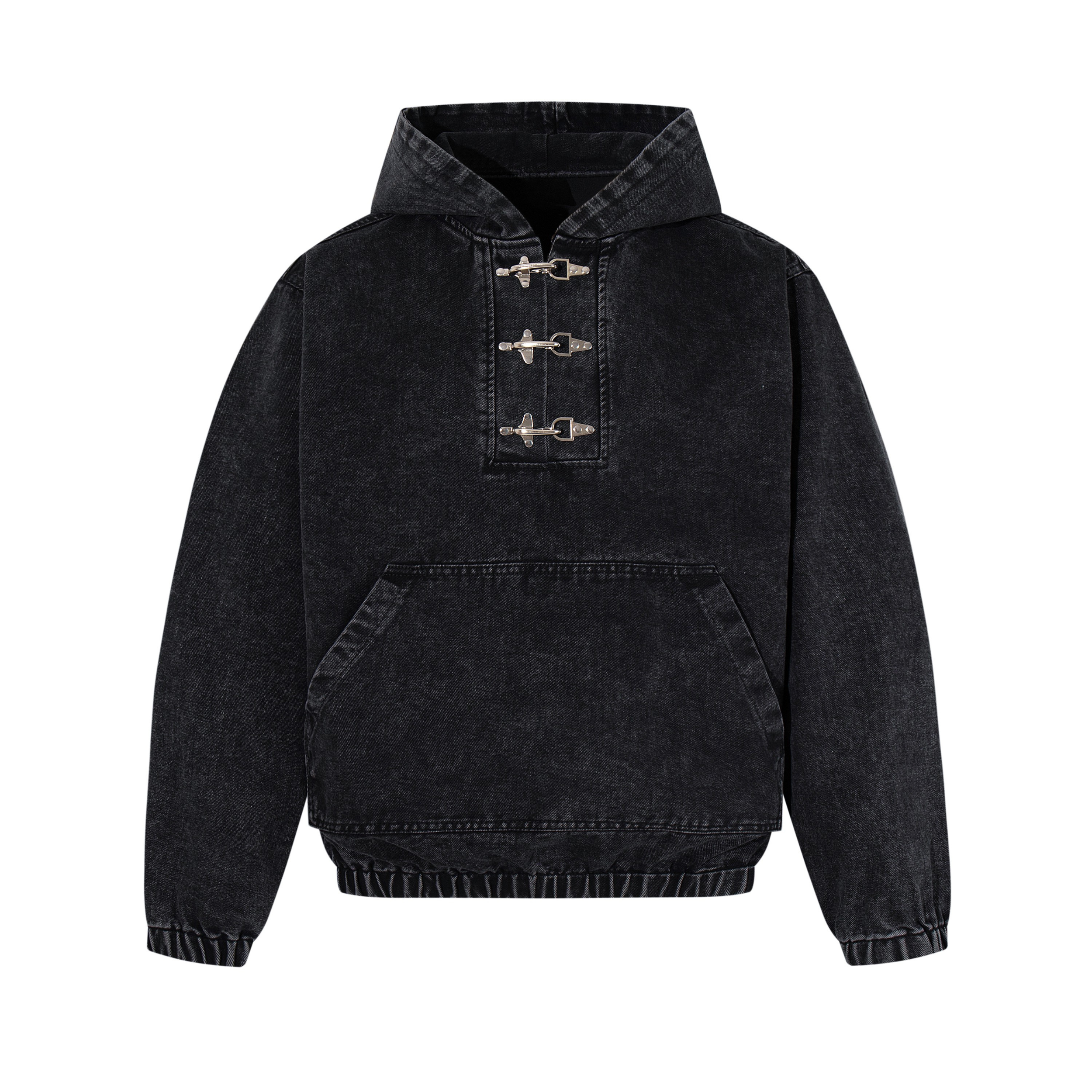 3-6-5.shop Toggle-Front Washed Denim Hoodie