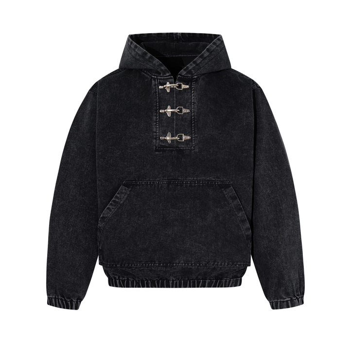 3-6-5.shop Toggle-Front Washed Denim Hoodie