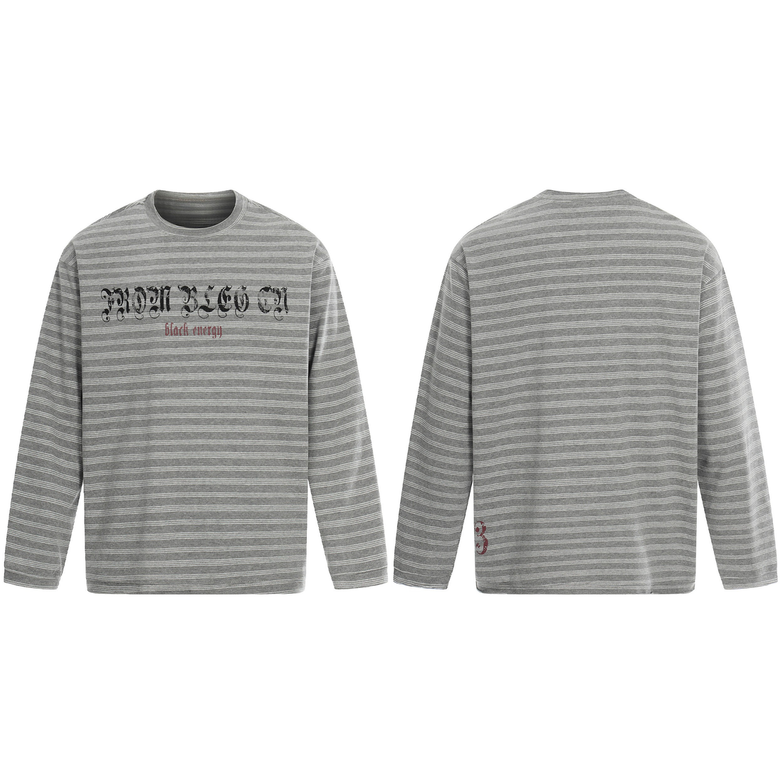 3-6-5.shop Striped Gothic Logo Long Sleeve Tee