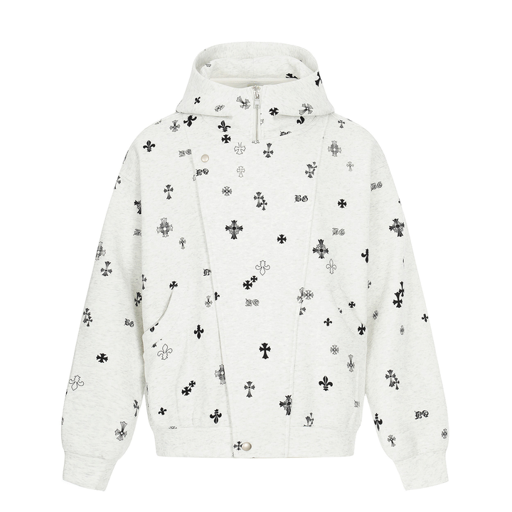 3-6-5.shop All-Over Cross Print Hooded Jacket