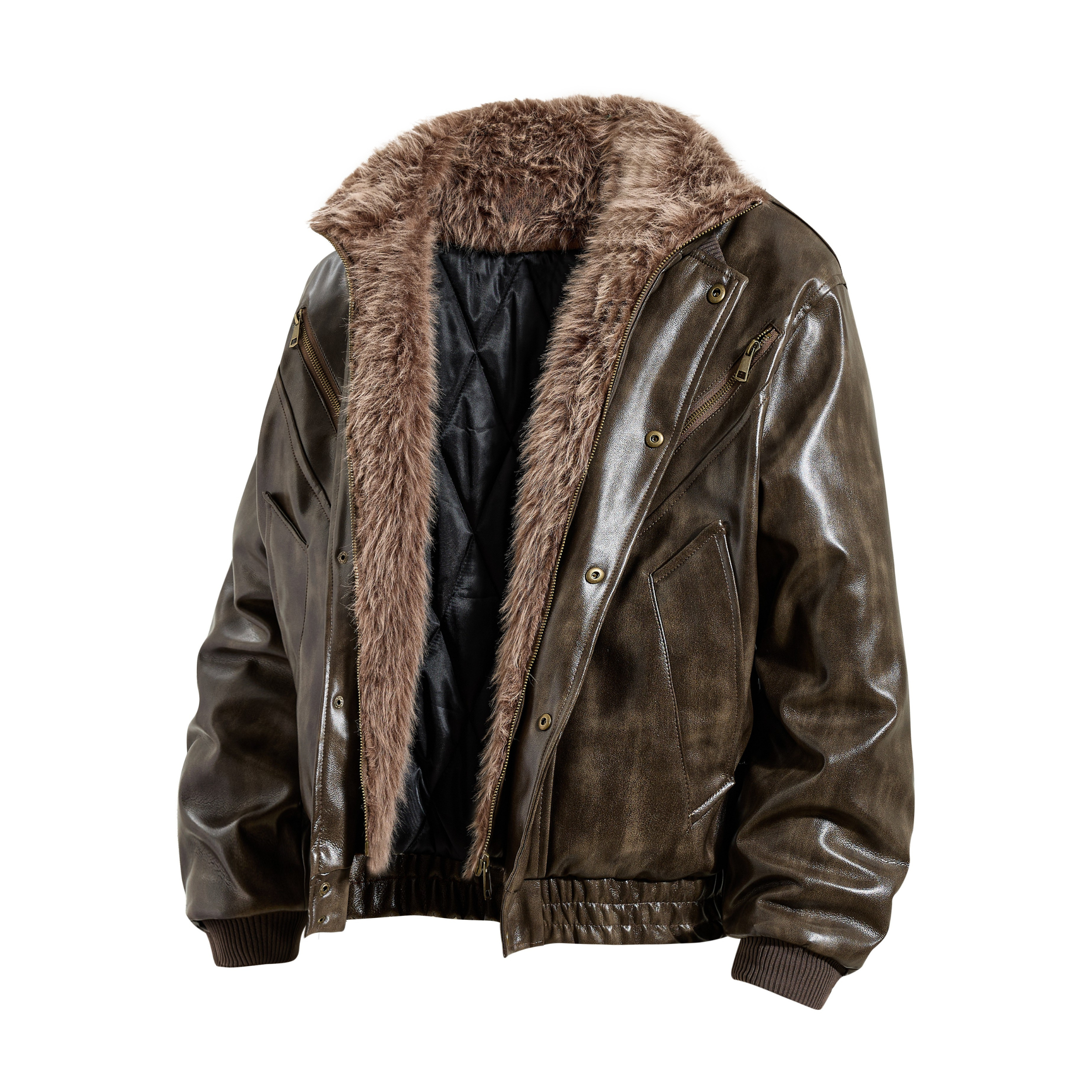 3-6-5.shop Faux Leather Bomber Jacket
