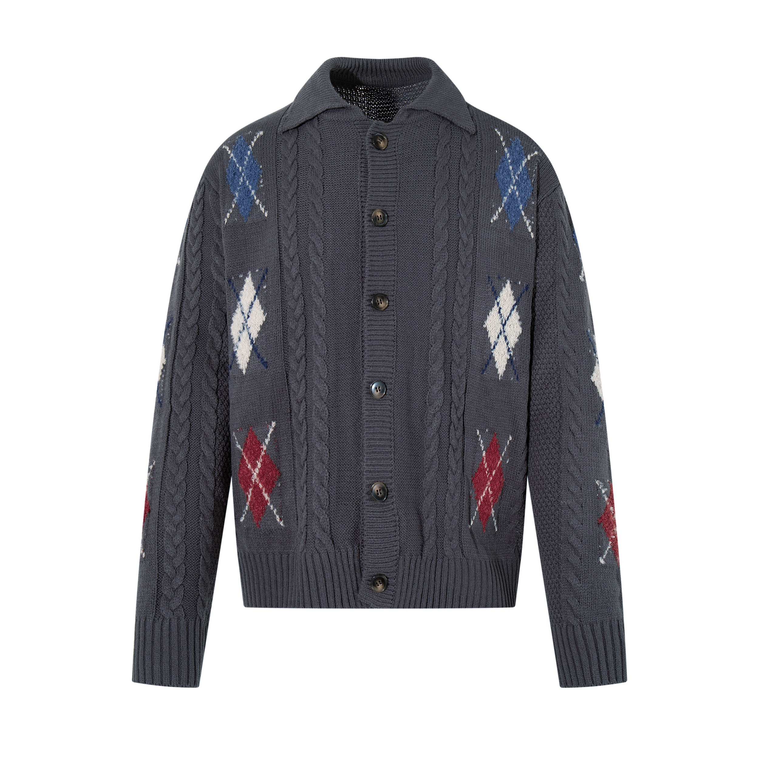 3-6-5.shop Argyle Cable Knit Cardigan